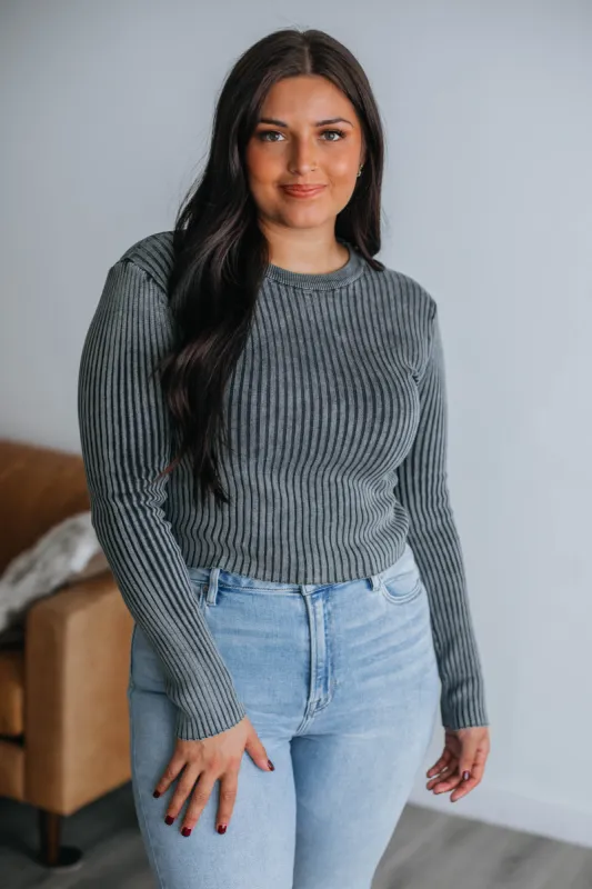 Marina Ribbed Top - Charcoal sold by Wild Oak Boutique