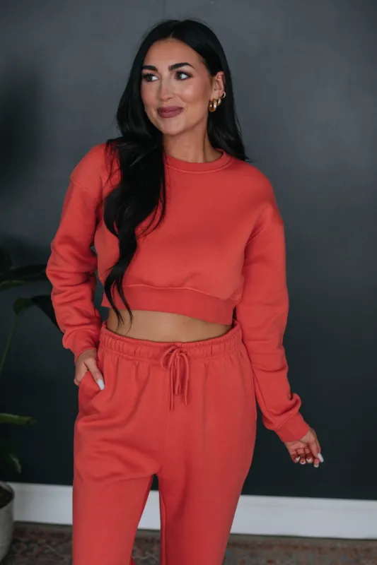 Oaklee Cropped Crewneck - Coral sold by Wild Oak Boutique