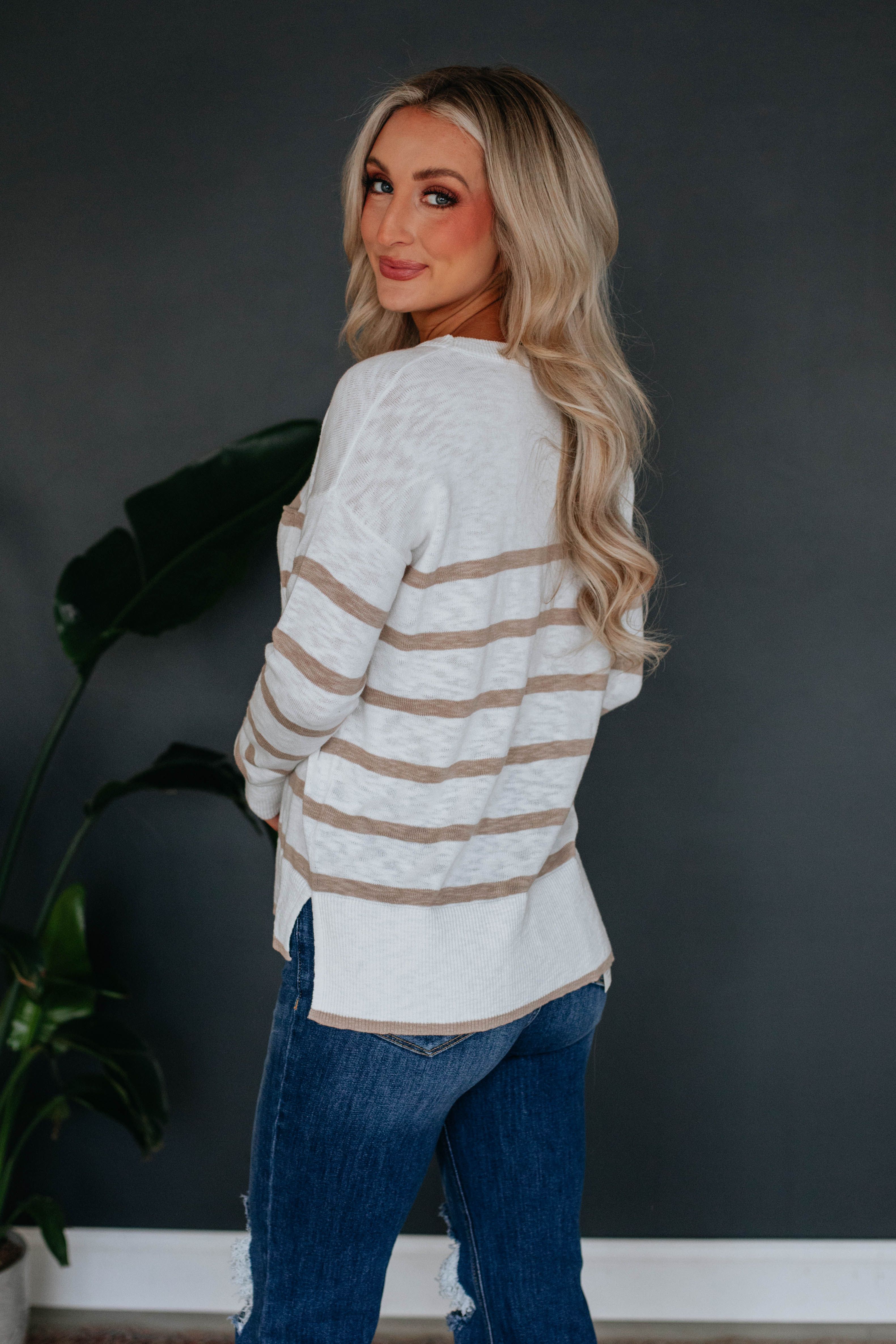 Jenelle Striped Sweater - Taupe Mix sold by Wild Oak Boutique product image thumbnail 4