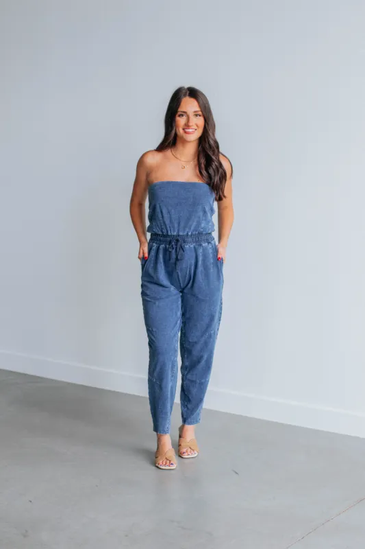 Kaye Jumpsuit - Navy sold by Wild Oak Boutique
