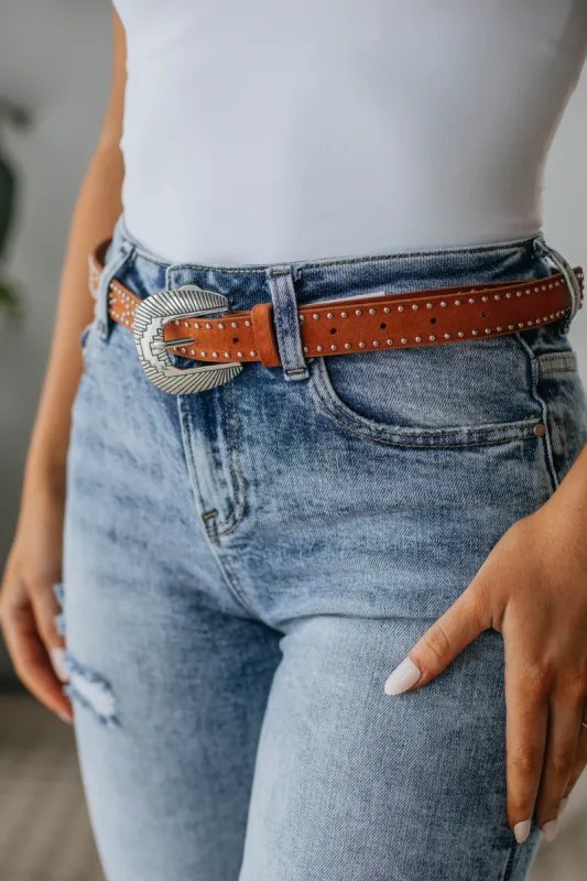 Maryse Studded Belt - Cognac sold by Wild Oak Boutique
