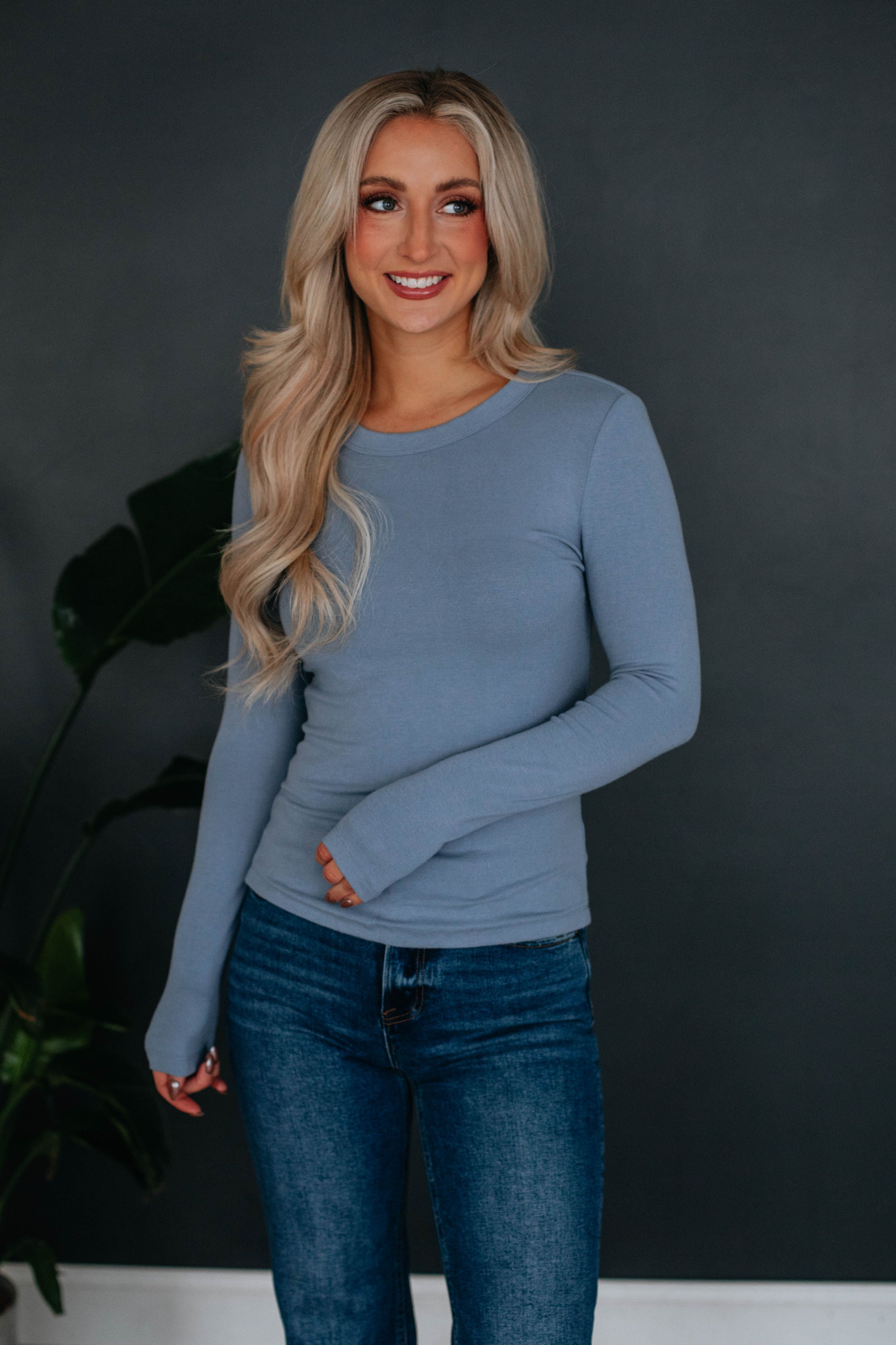 Penny Long Sleeve Top - Steel Blue sold by Wild Oak Boutique