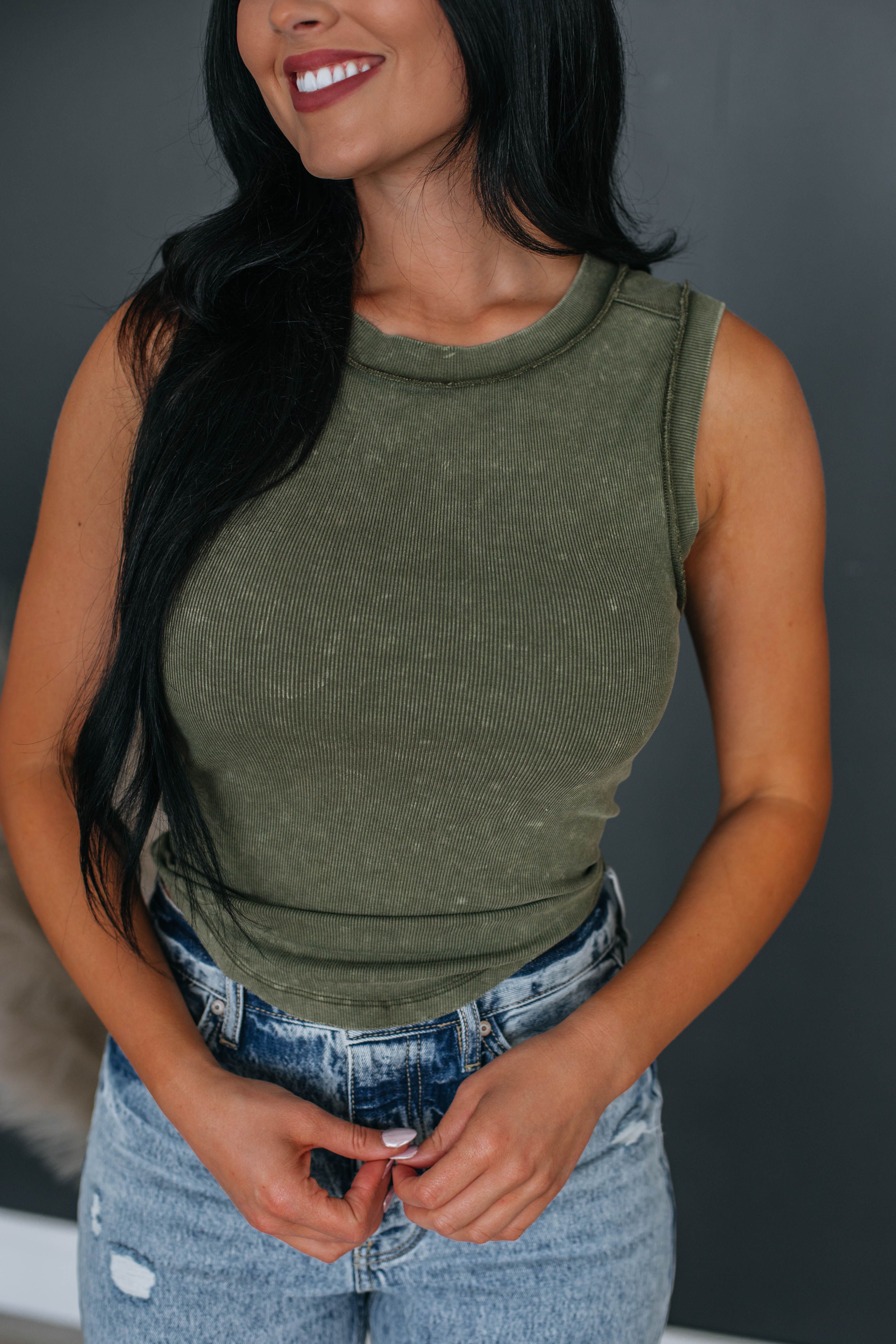 Mario Ribbed Tank - Olive sold by Wild Oak Boutique product image thumbnail 2