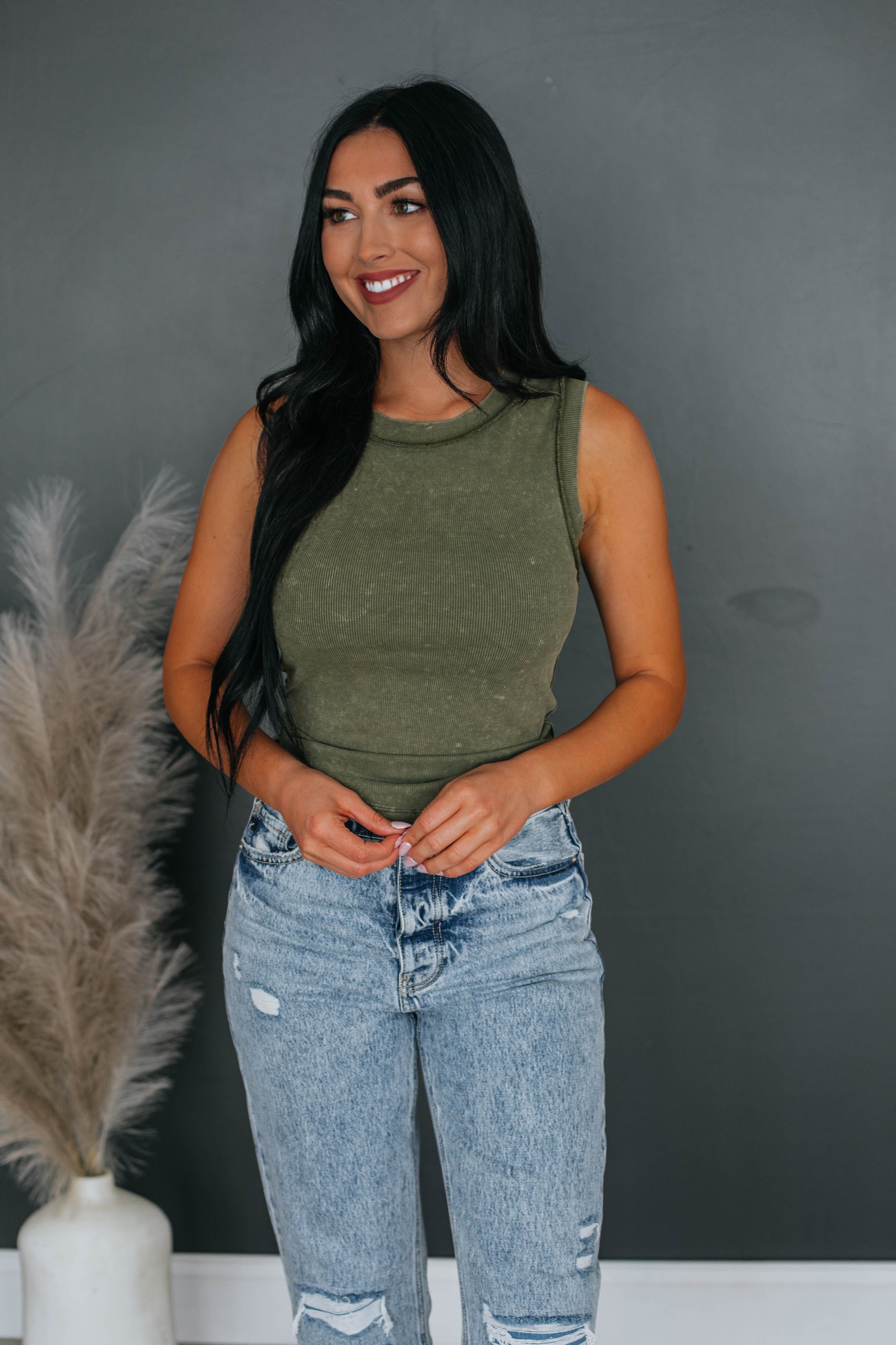 Mario Ribbed Tank - Olive sold by Wild Oak Boutique