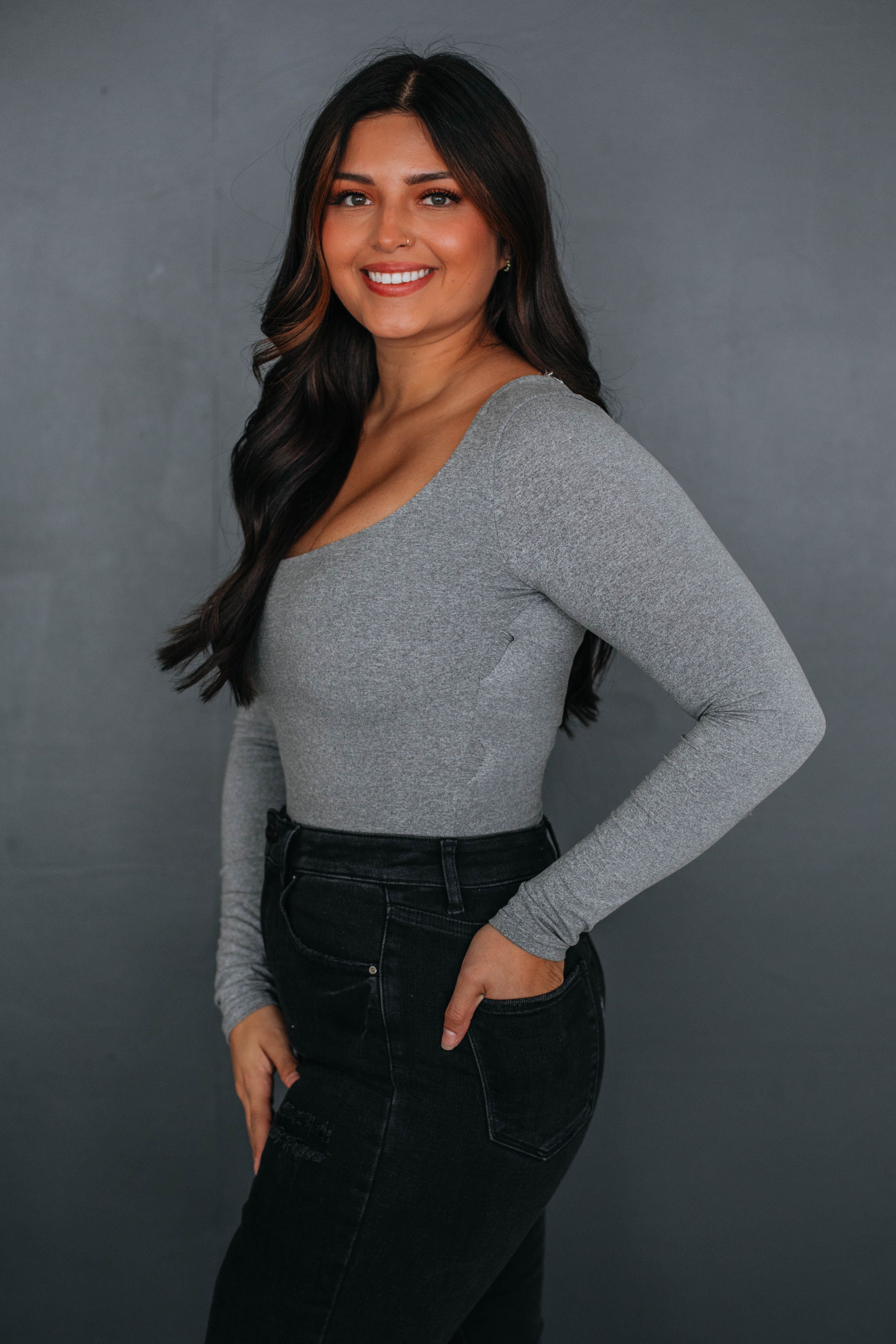 Nicolette Basic Bodysuit - Heather Grey sold by Wild Oak Boutique product image thumbnail 3