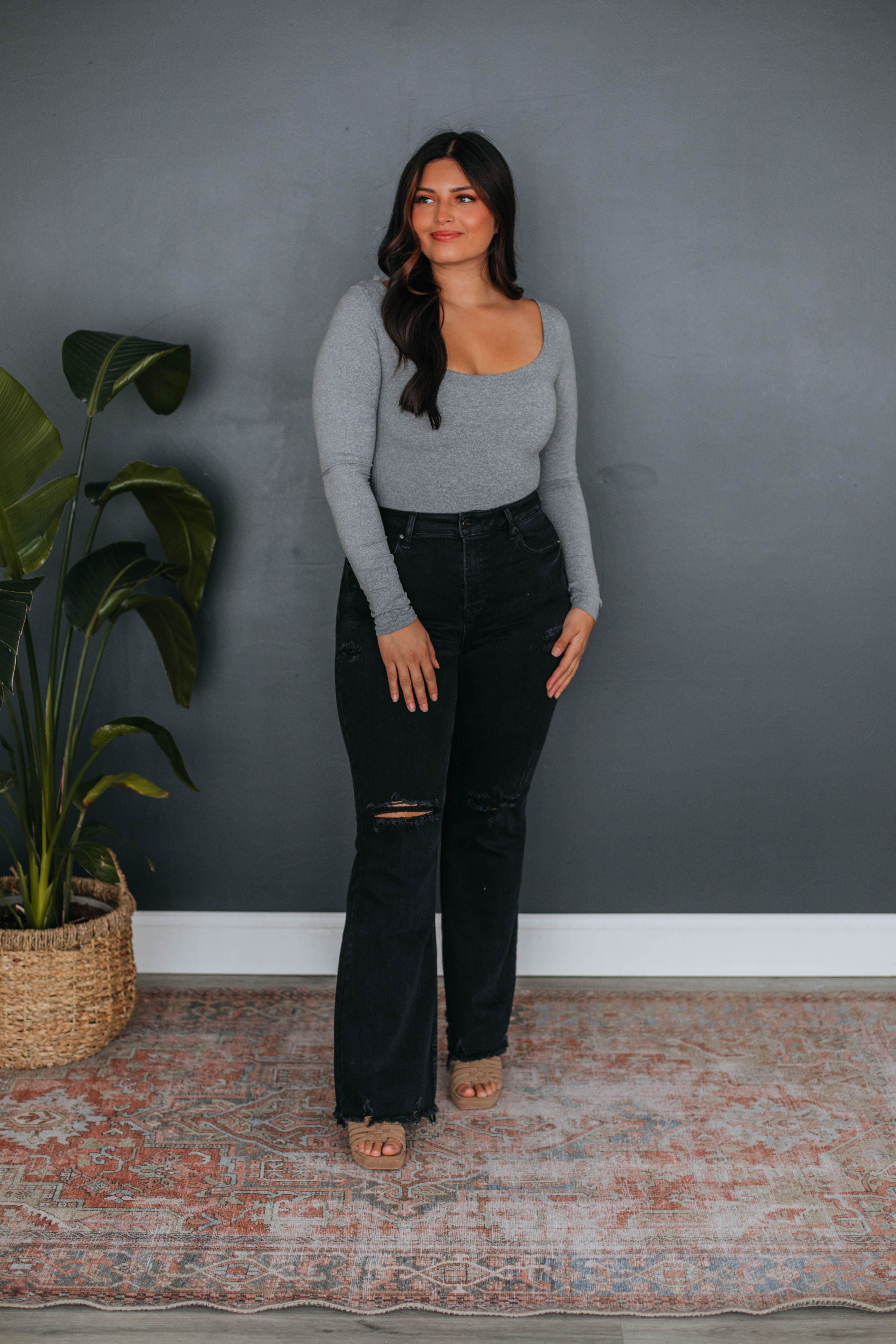 Nicolette Basic Bodysuit - Heather Grey sold by Wild Oak Boutique product image thumbnail 2