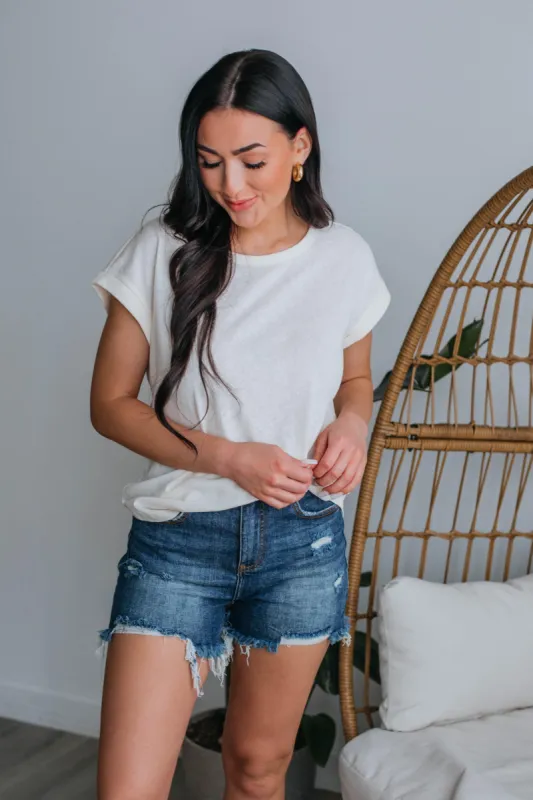 Carrie Basic Tee - Cream sold by Wild Oak Boutique
