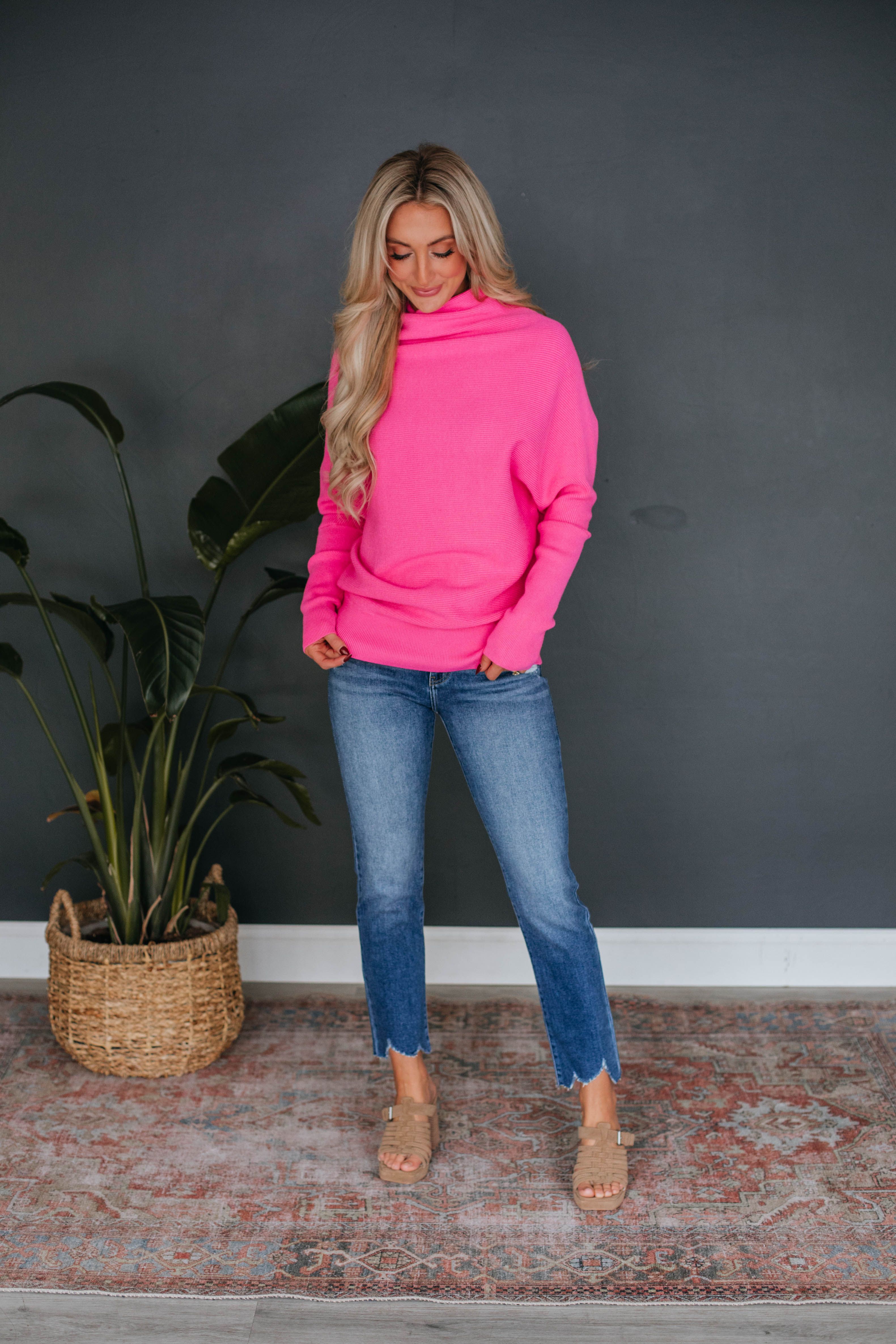Gretchen Dolman Sweater - Hot Pink sold by Wild Oak Boutique product image thumbnail 2