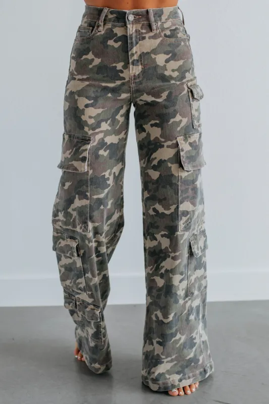 Nori Hidden Cargo Jeans - Camouflage sold by Wild Oak Boutique