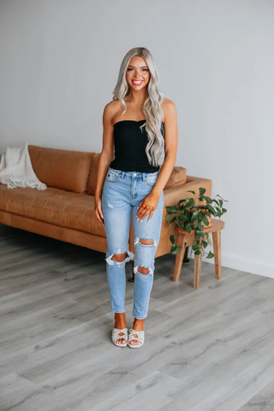 Casella Ribbed Top - Black made by By Together