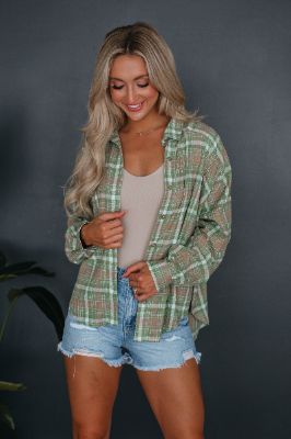 Mallie Lightweight Flannel - Basil sold by Wild Oak Boutique