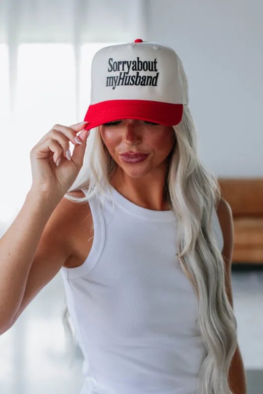 Sorry About My Husband Hat - Cherry sold by Wild Oak Boutique