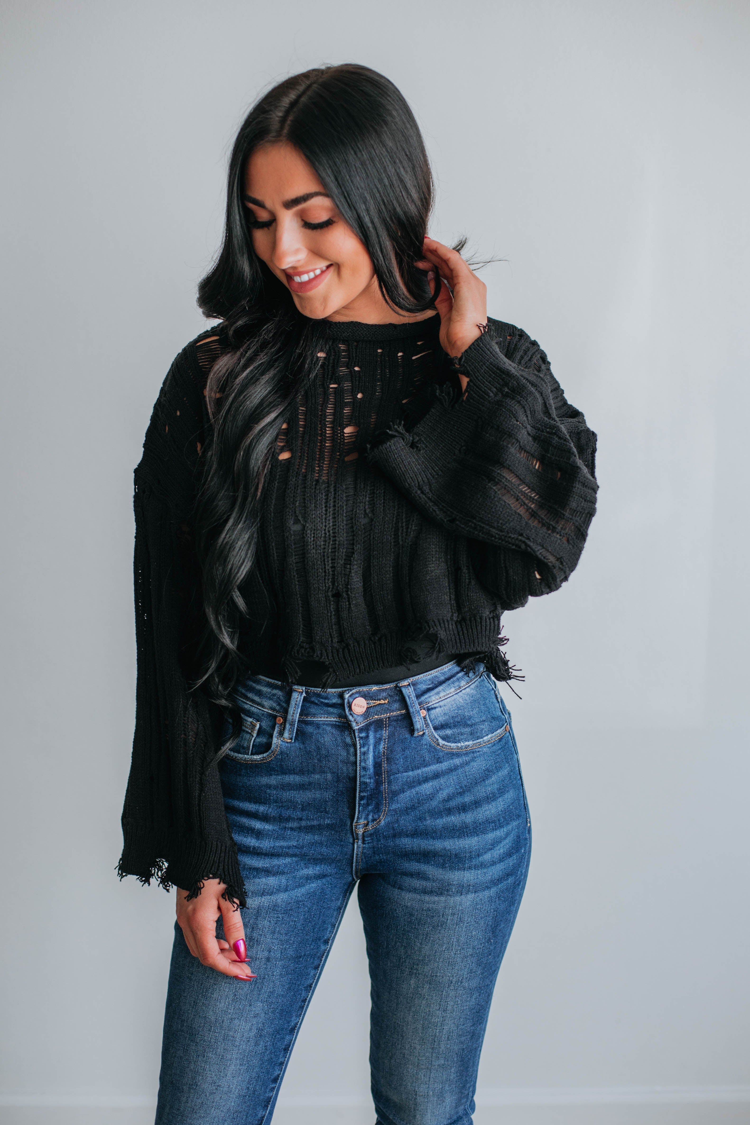 Dasha Cropped Sweater - Black sold by Wild Oak Boutique product image thumbnail 2