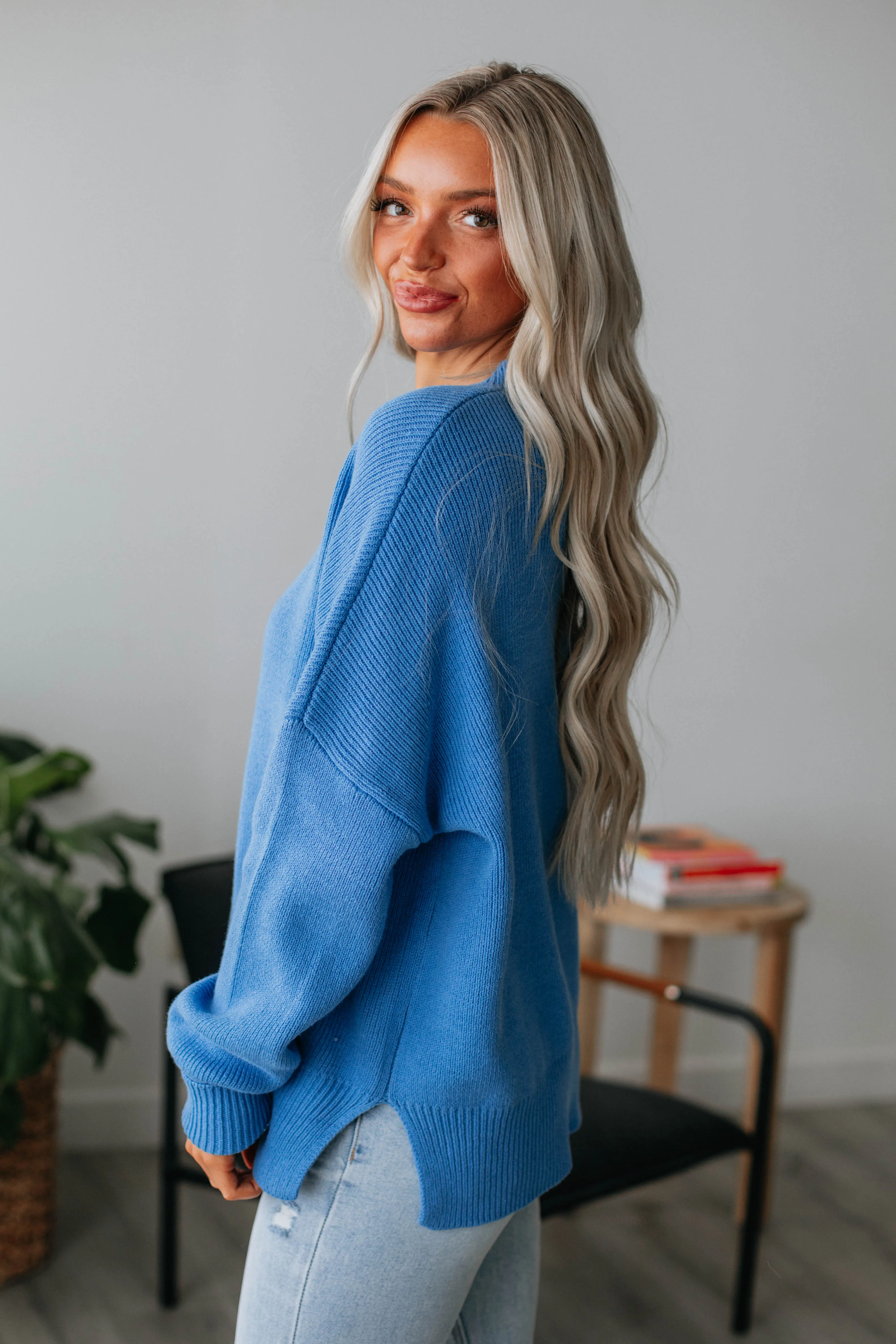 Chelsea Mock Neck Sweater - Royal Blue sold by Wild Oak Boutique product image thumbnail 2