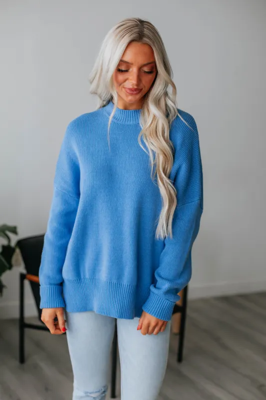 Chelsea Mock Neck Sweater - Royal Blue sold by Wild Oak Boutique
