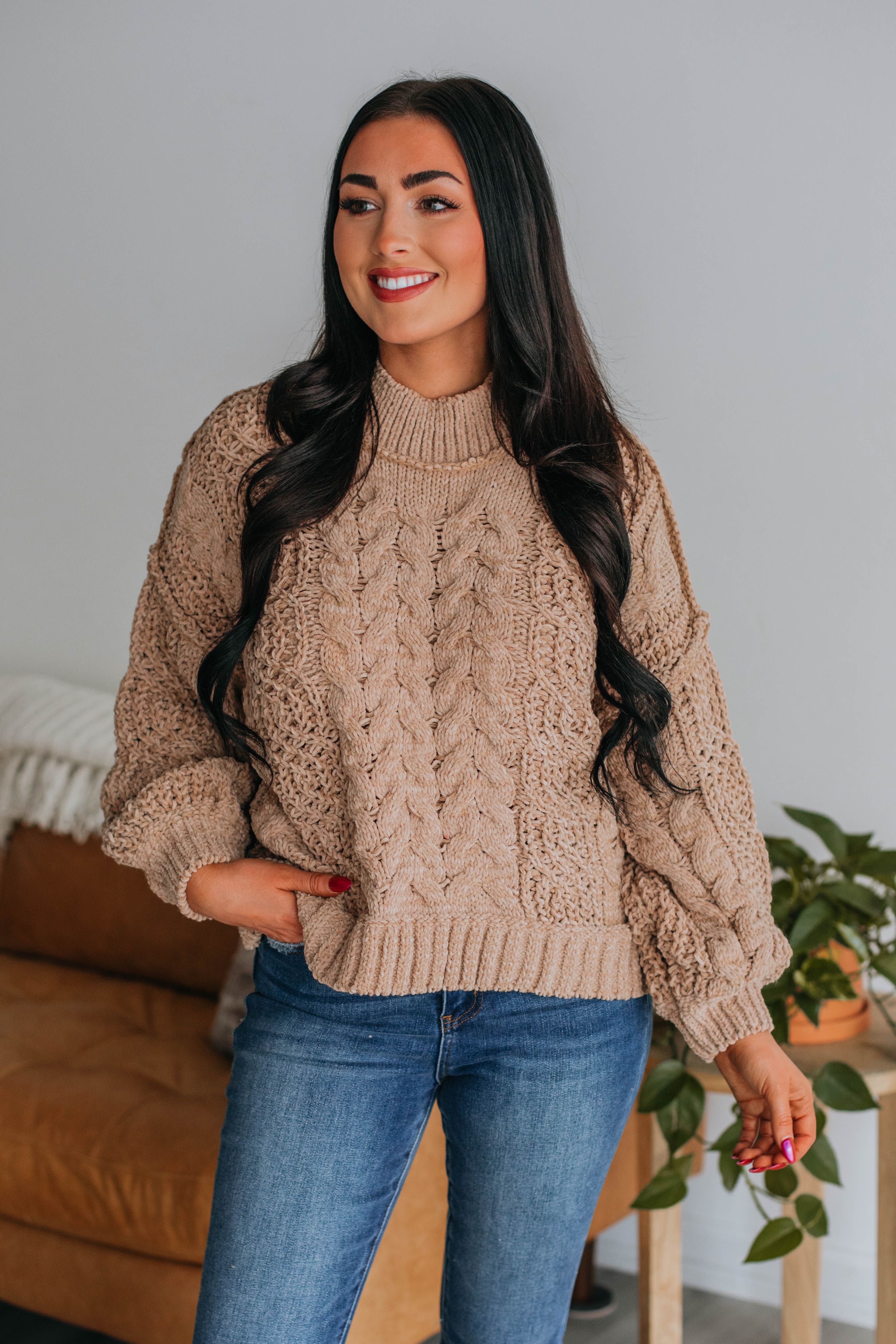 Stassie Cable Knit Sweater - Mocha sold by Wild Oak Boutique product image thumbnail 3