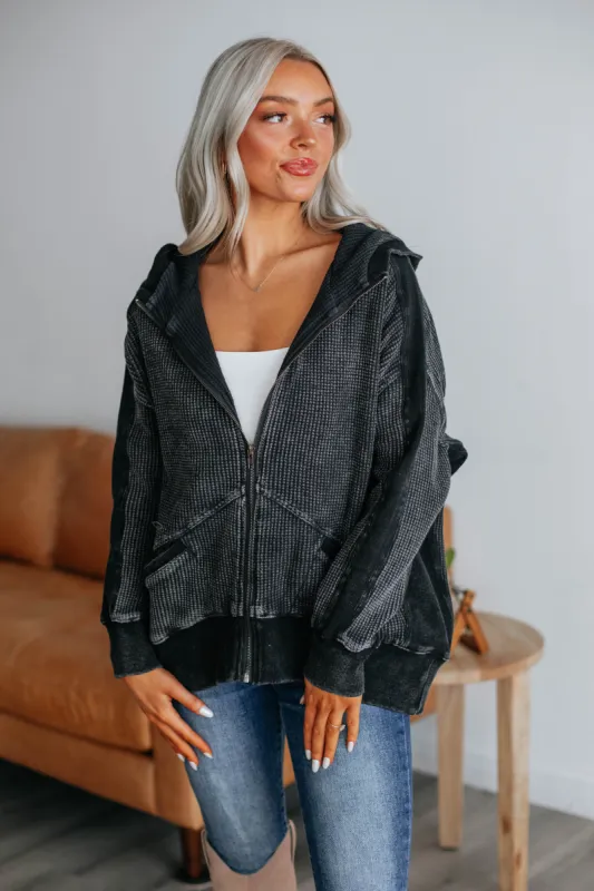 Zeldine Zip-Up Jacket - Vintage Black sold by Wild Oak Boutique