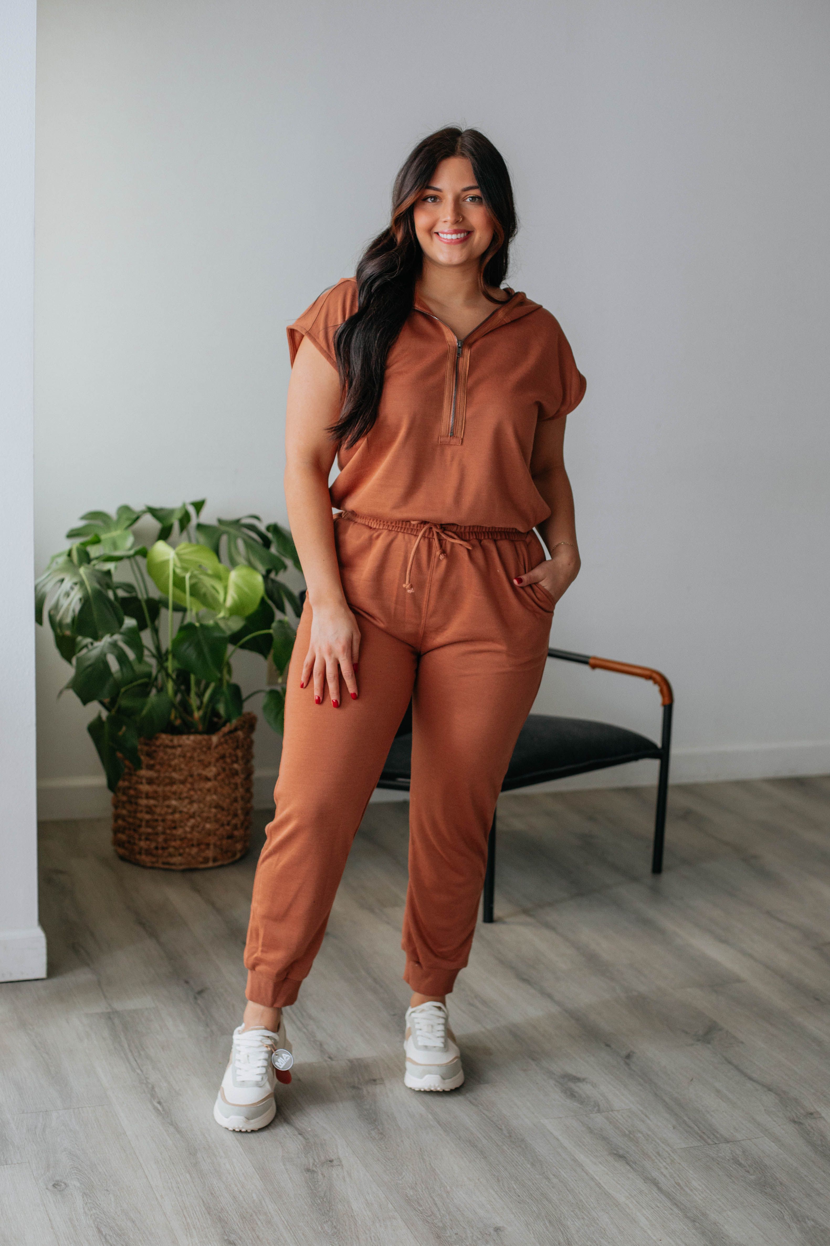 Darianna Hooded Jumpsuit - Clay sold by Wild Oak Boutique product image thumbnail 4