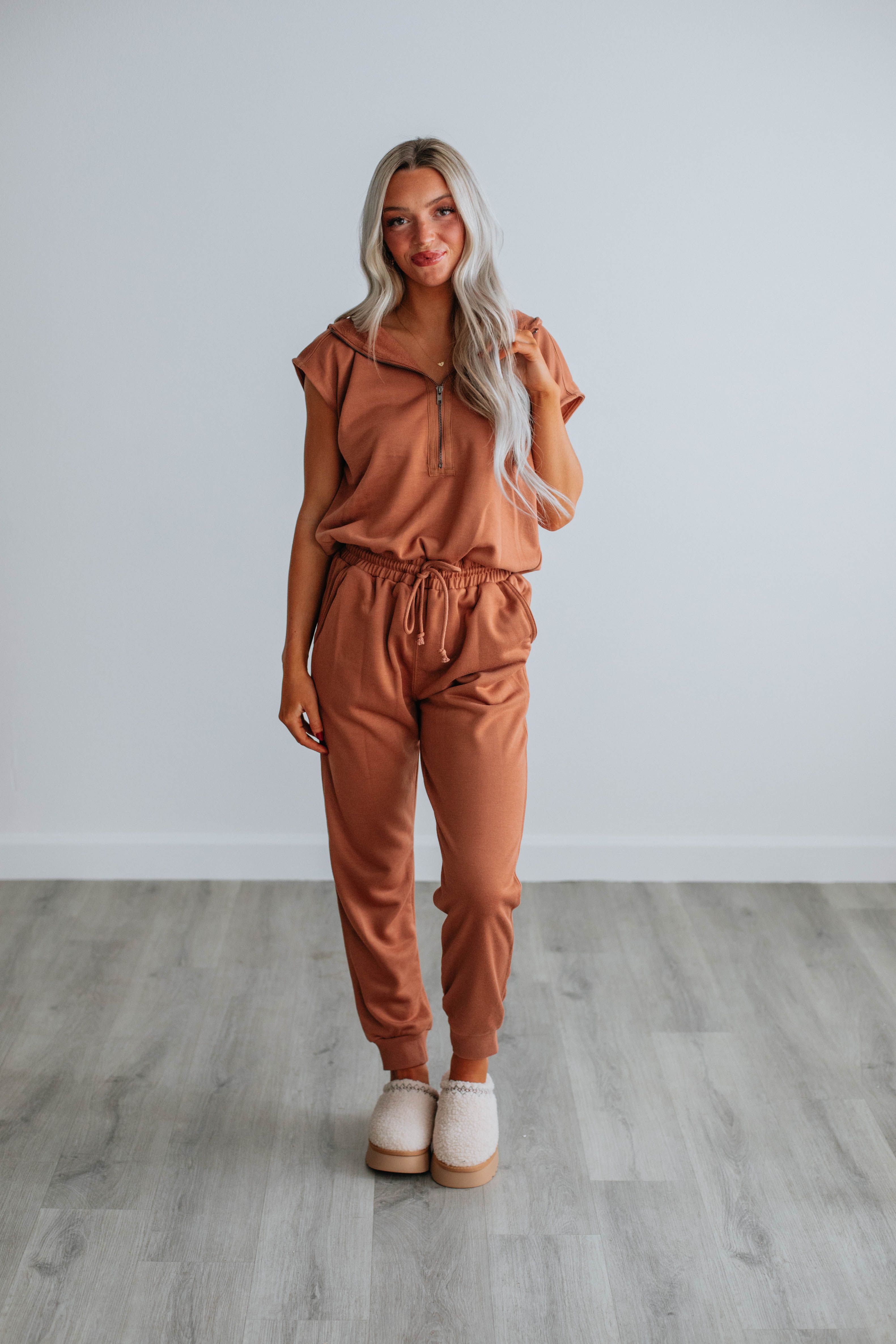 Darianna Hooded Jumpsuit - Clay sold by Wild Oak Boutique product image thumbnail 3