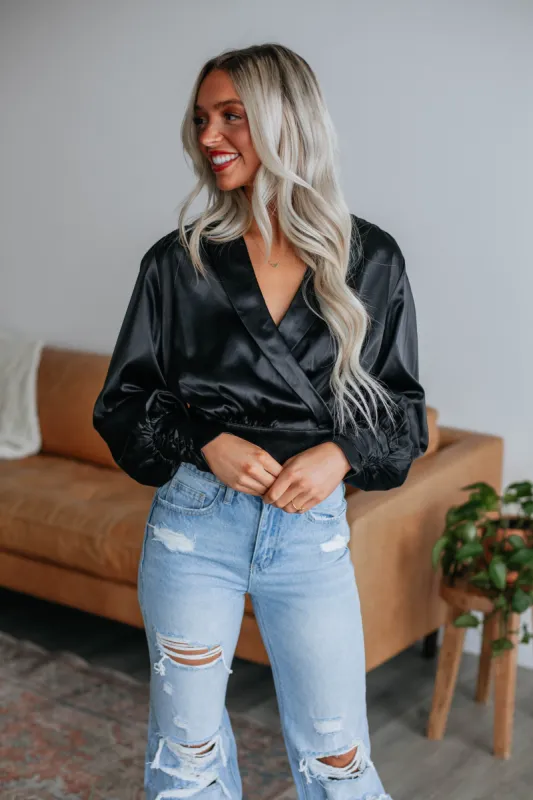 Evangeline Satin Top - Black sold by Wild Oak Boutique