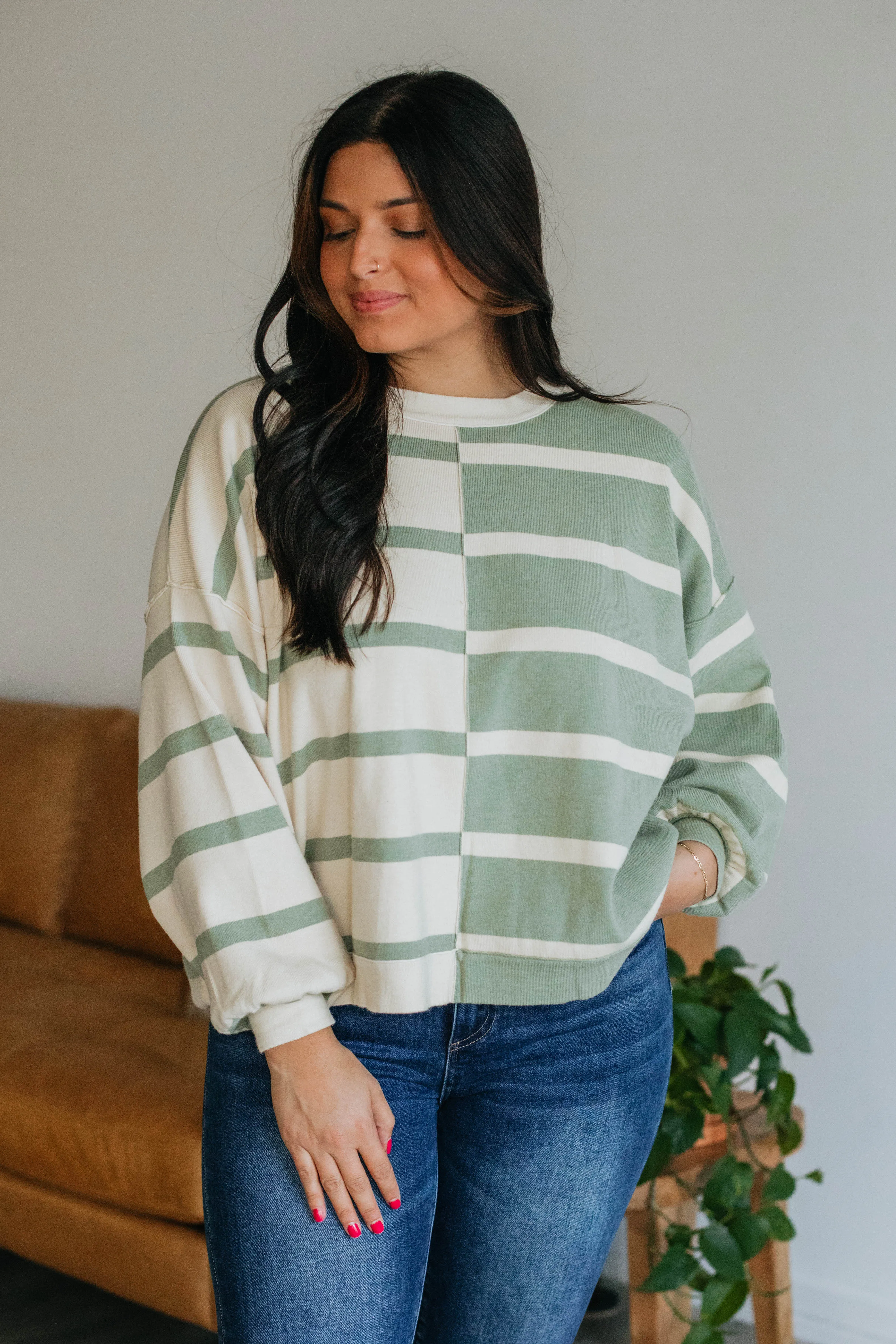 Marie Striped Sweater Top - Sage Mix sold by Wild Oak Boutique product image thumbnail 5