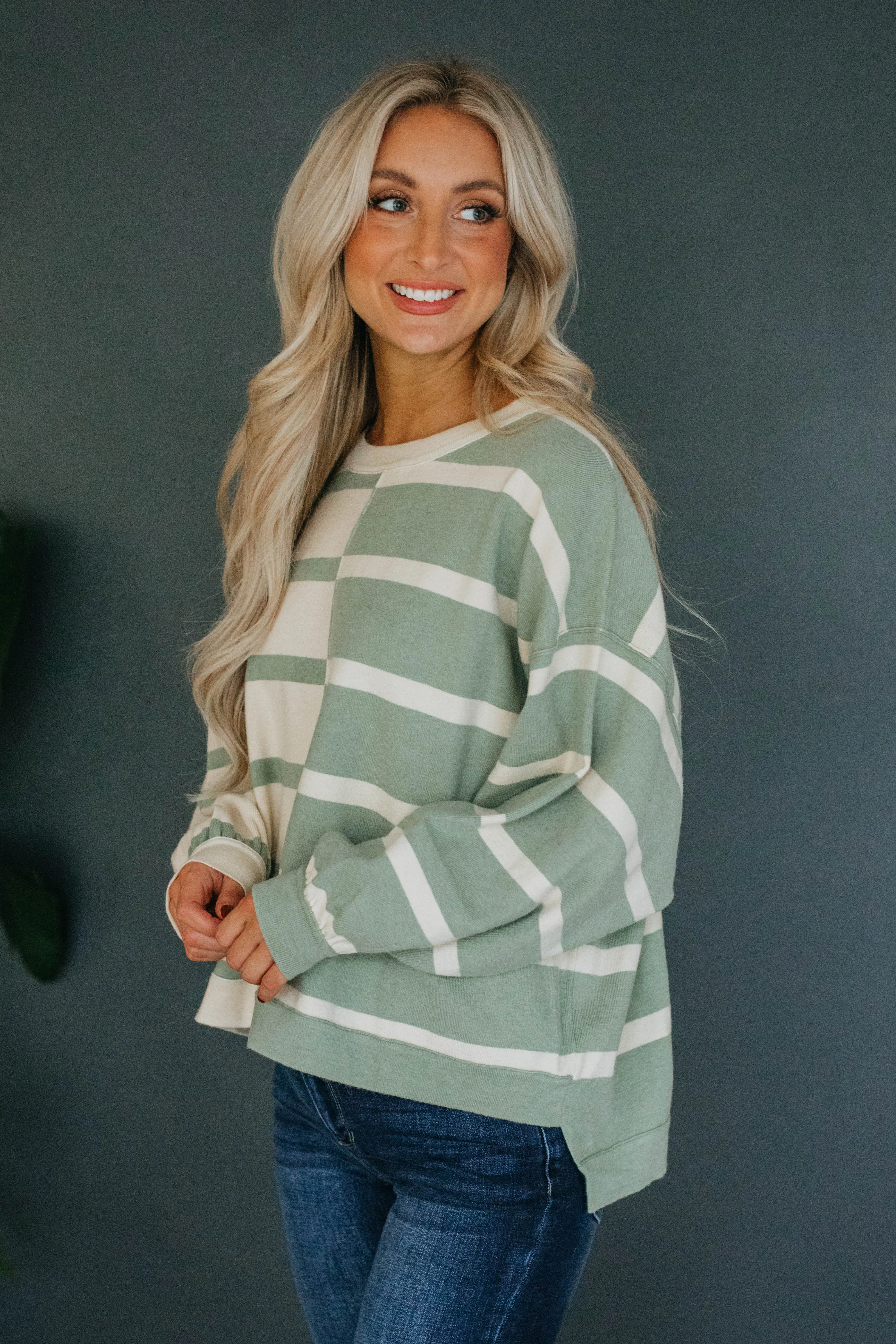 Marie Striped Sweater Top - Sage Mix sold by Wild Oak Boutique product image thumbnail 4