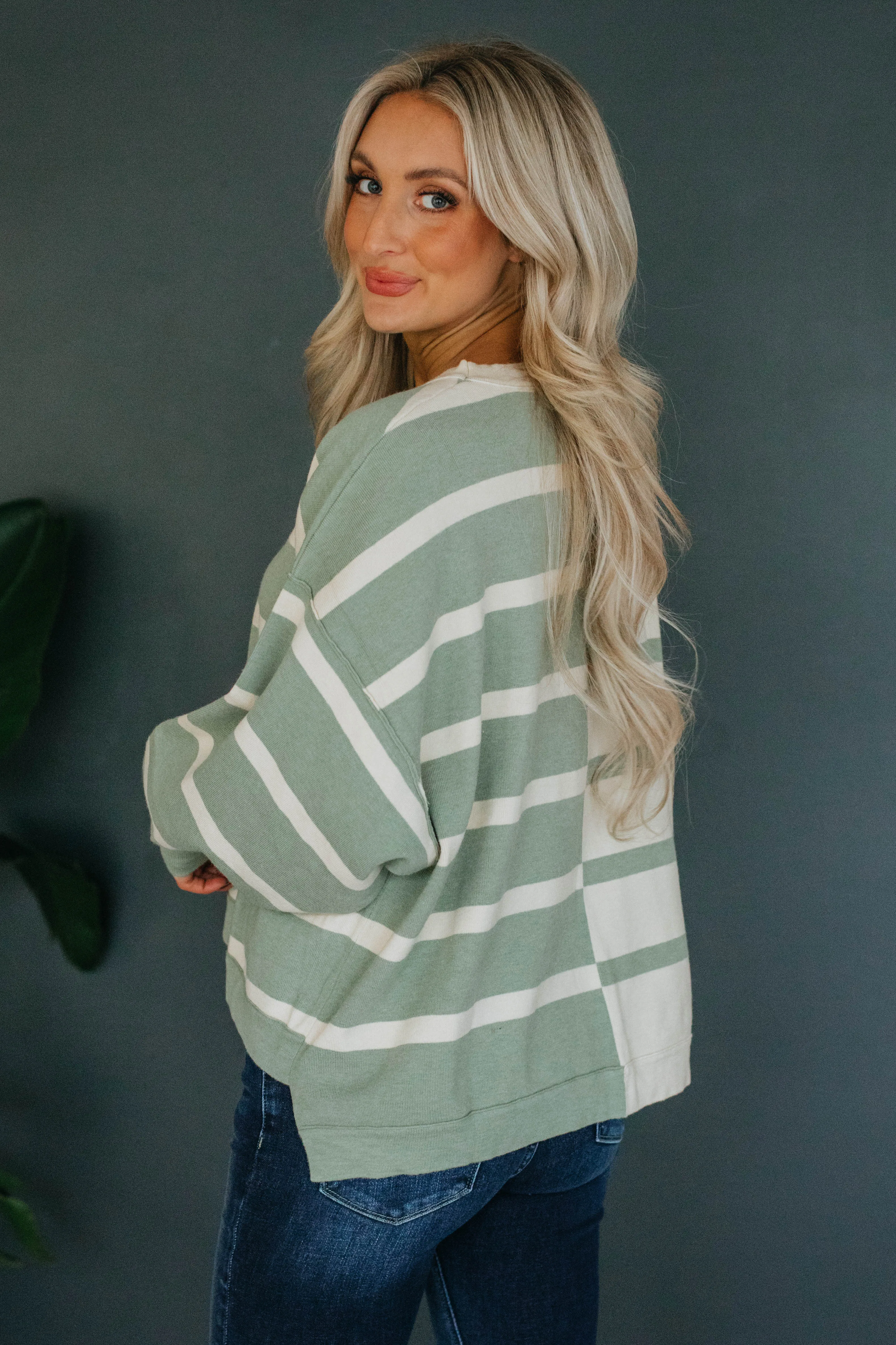 Marie Striped Sweater Top - Sage Mix sold by Wild Oak Boutique product image thumbnail 3