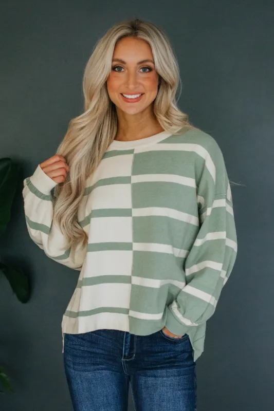 Marie Striped Sweater Top - Sage Mix sold by Wild Oak Boutique