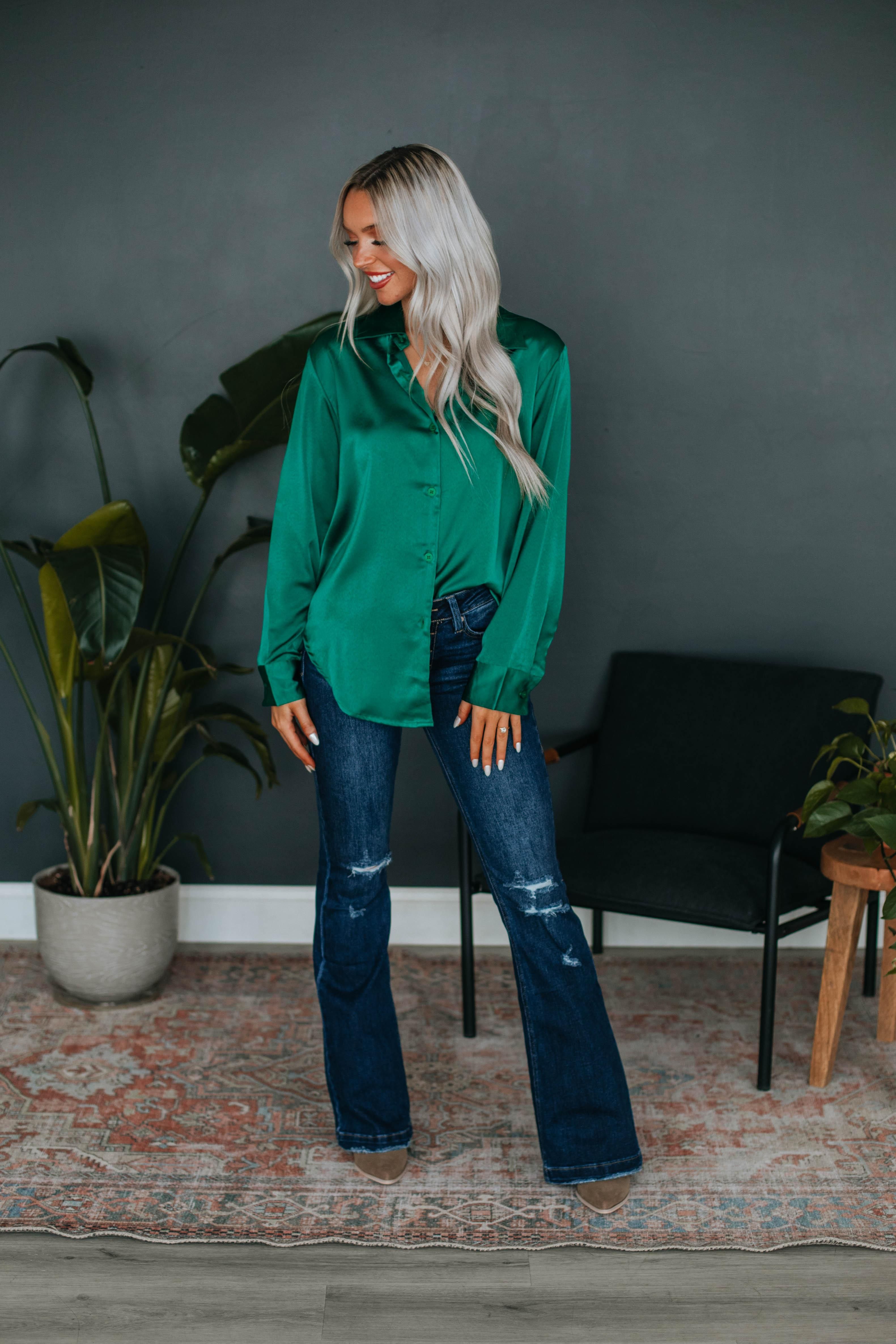 Quinn Button Down Blouse - Hunter Green sold by Wild Oak Boutique product image thumbnail 2