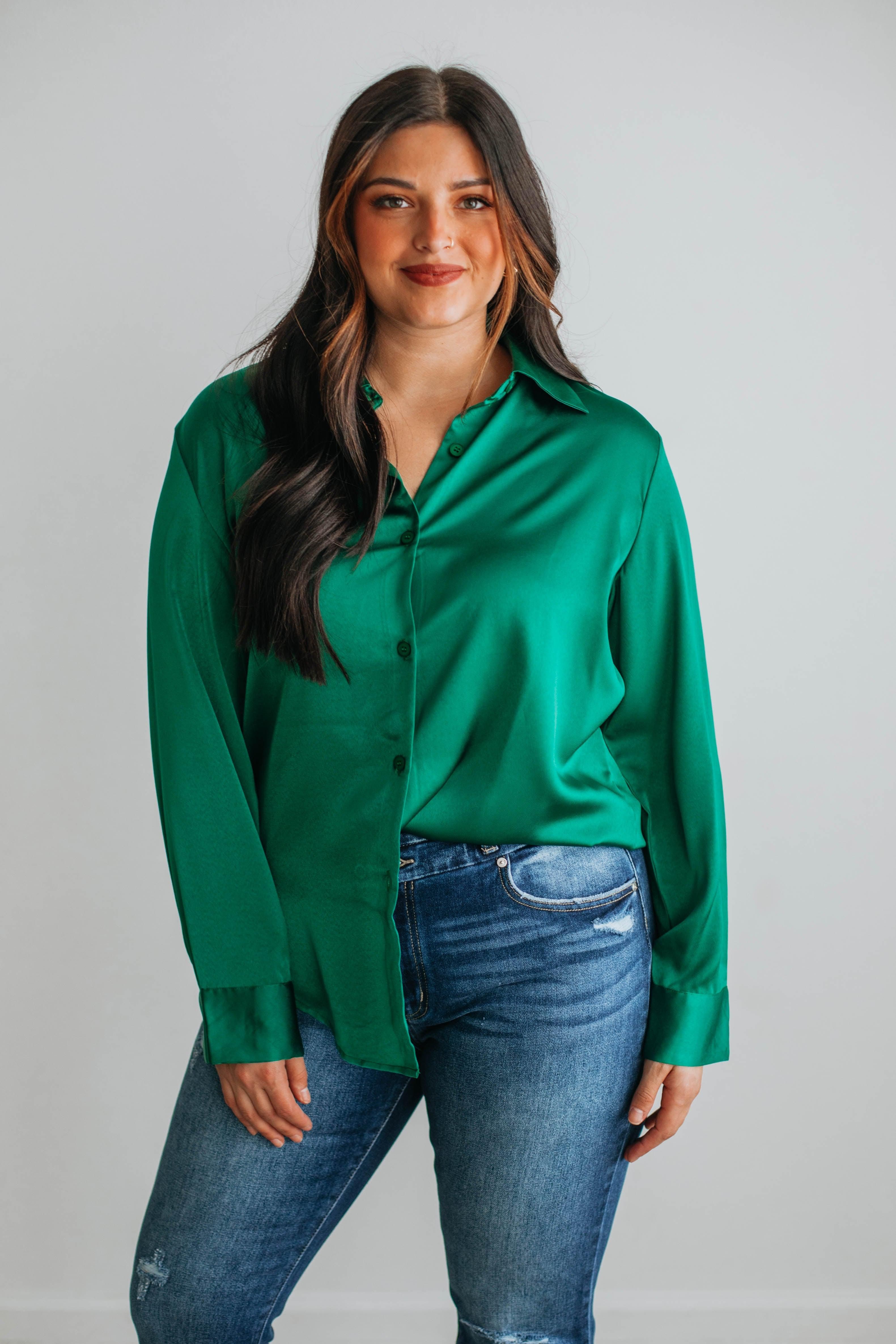 Quinn Button Down Blouse - Hunter Green sold by Wild Oak Boutique product image thumbnail 3