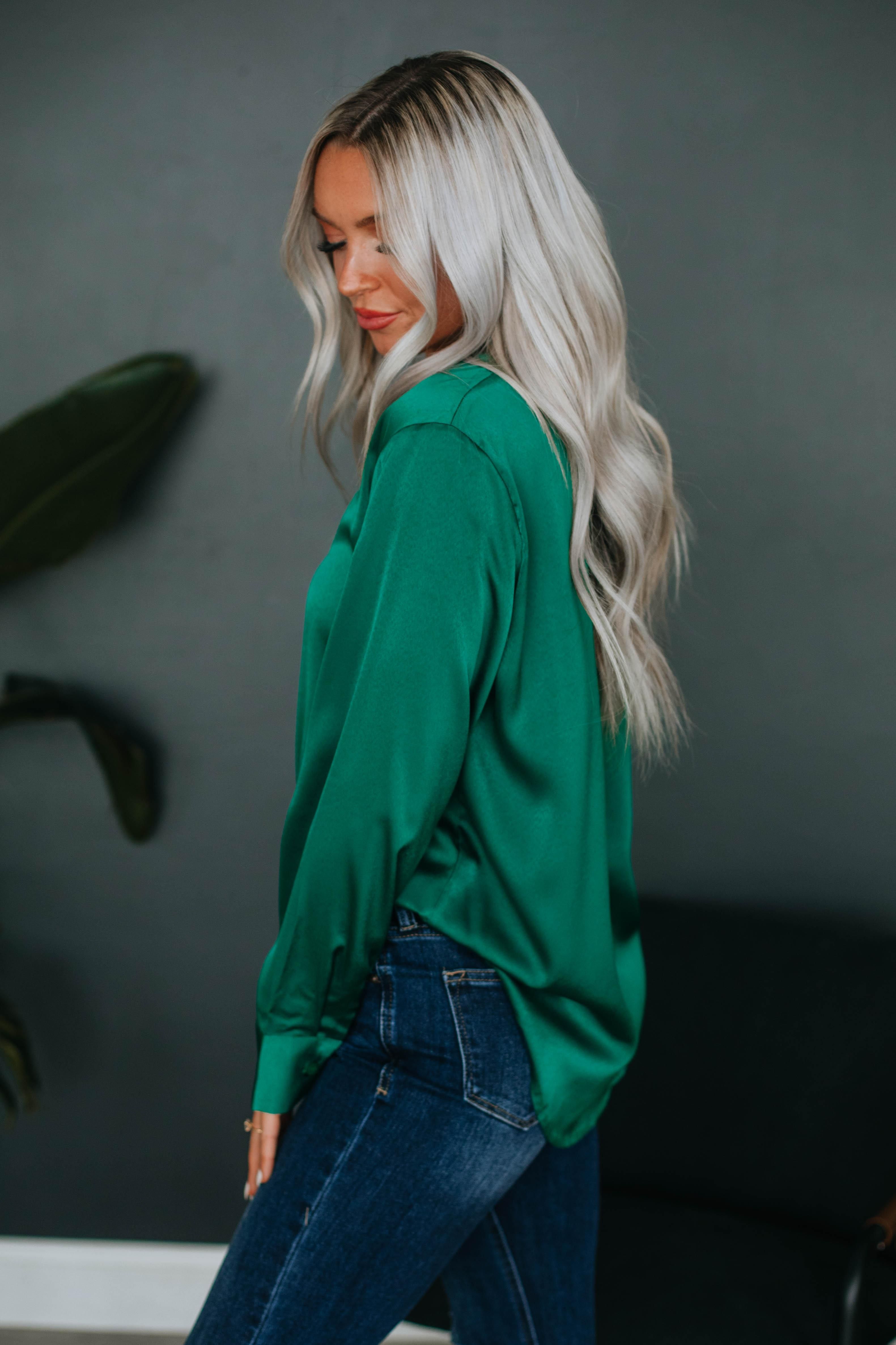 Quinn Button Down Blouse - Hunter Green sold by Wild Oak Boutique product image thumbnail 5