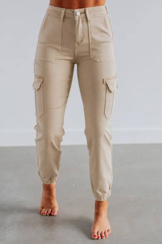 Jadia Risen Cargo Pants - Stone sold by Wild Oak Boutique