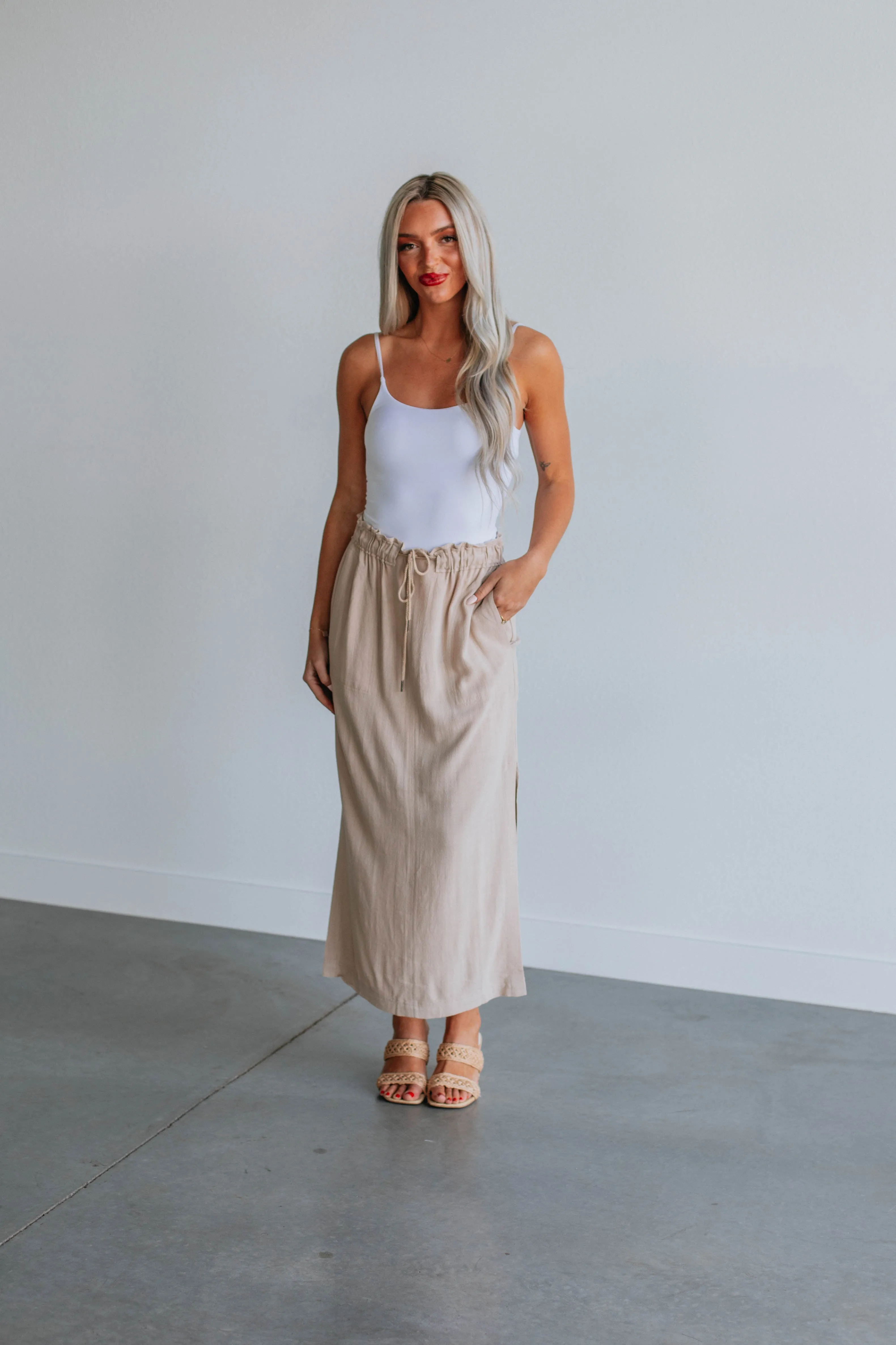 Emeline Midi Skirt - Sand sold by Wild Oak Boutique