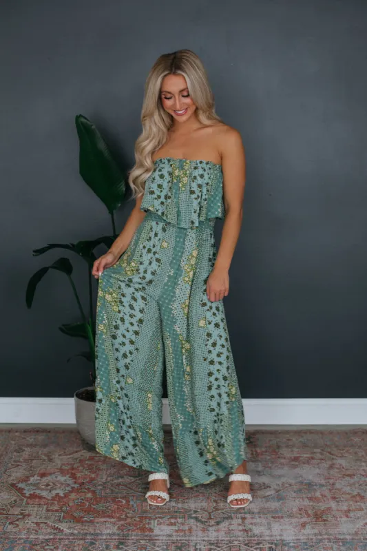 Keila Printed Jumpsuit - Sage Mix sold by Wild Oak Boutique