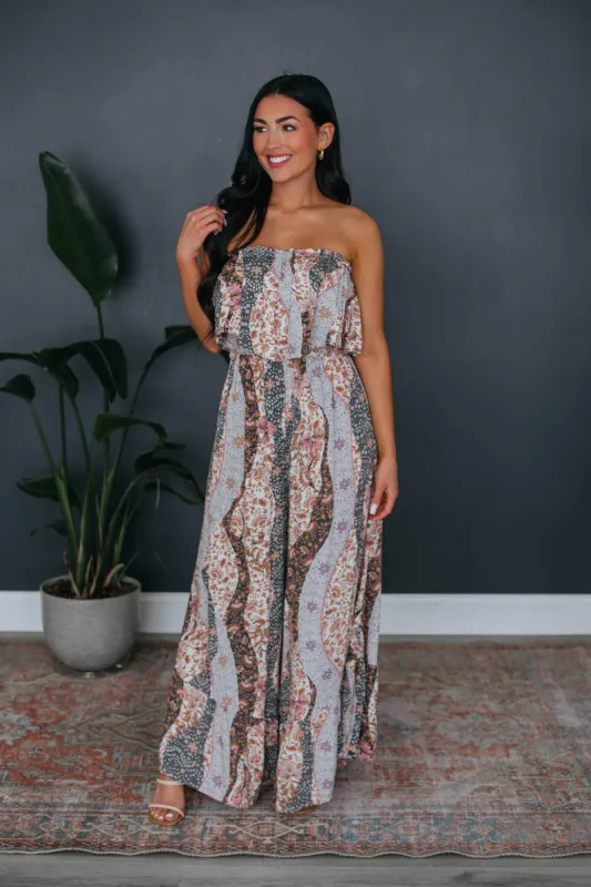 Keila Printed Jumpsuit - Dusty Pink Mix sold by Wild Oak Boutique