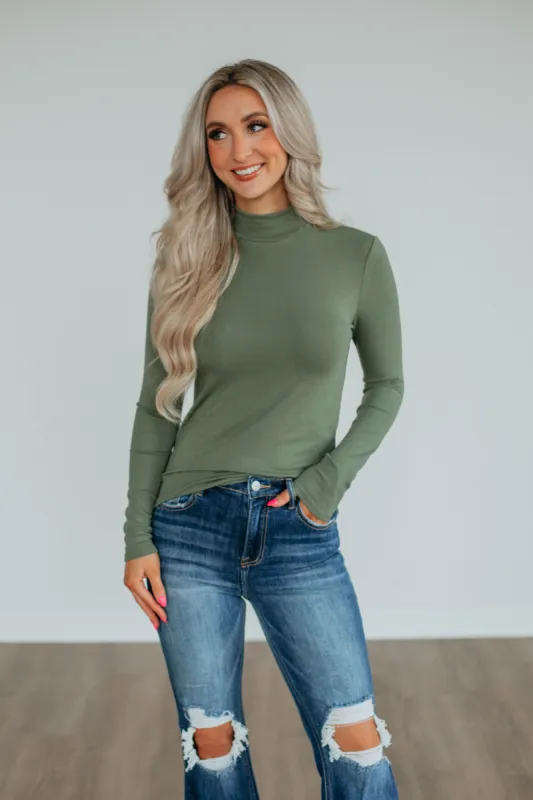 Evelina Mock Neck Top - Pine sold by Wild Oak Boutique