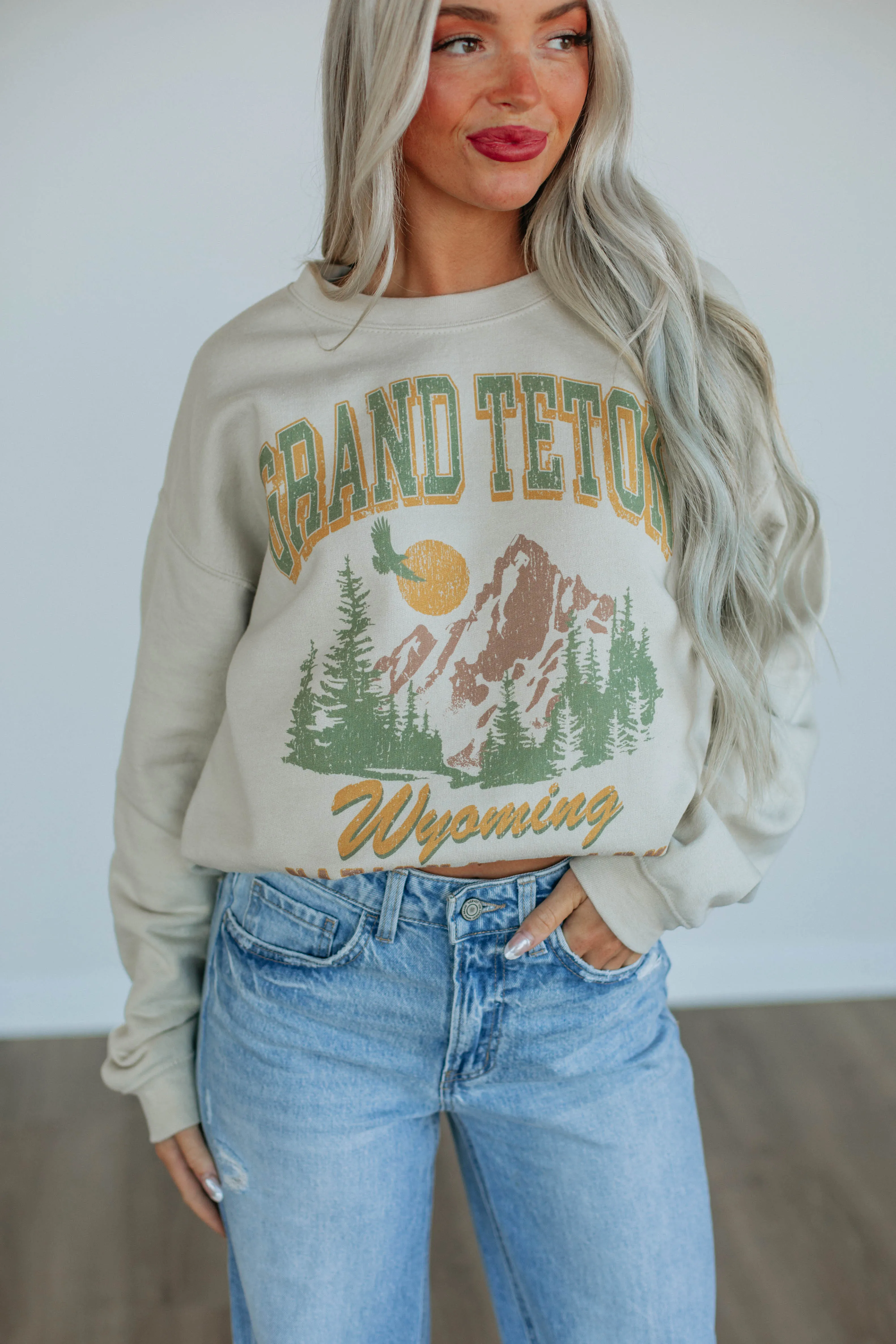 Grand Teton Graphic Crewneck - Sand sold by Wild Oak Boutique product image thumbnail 5