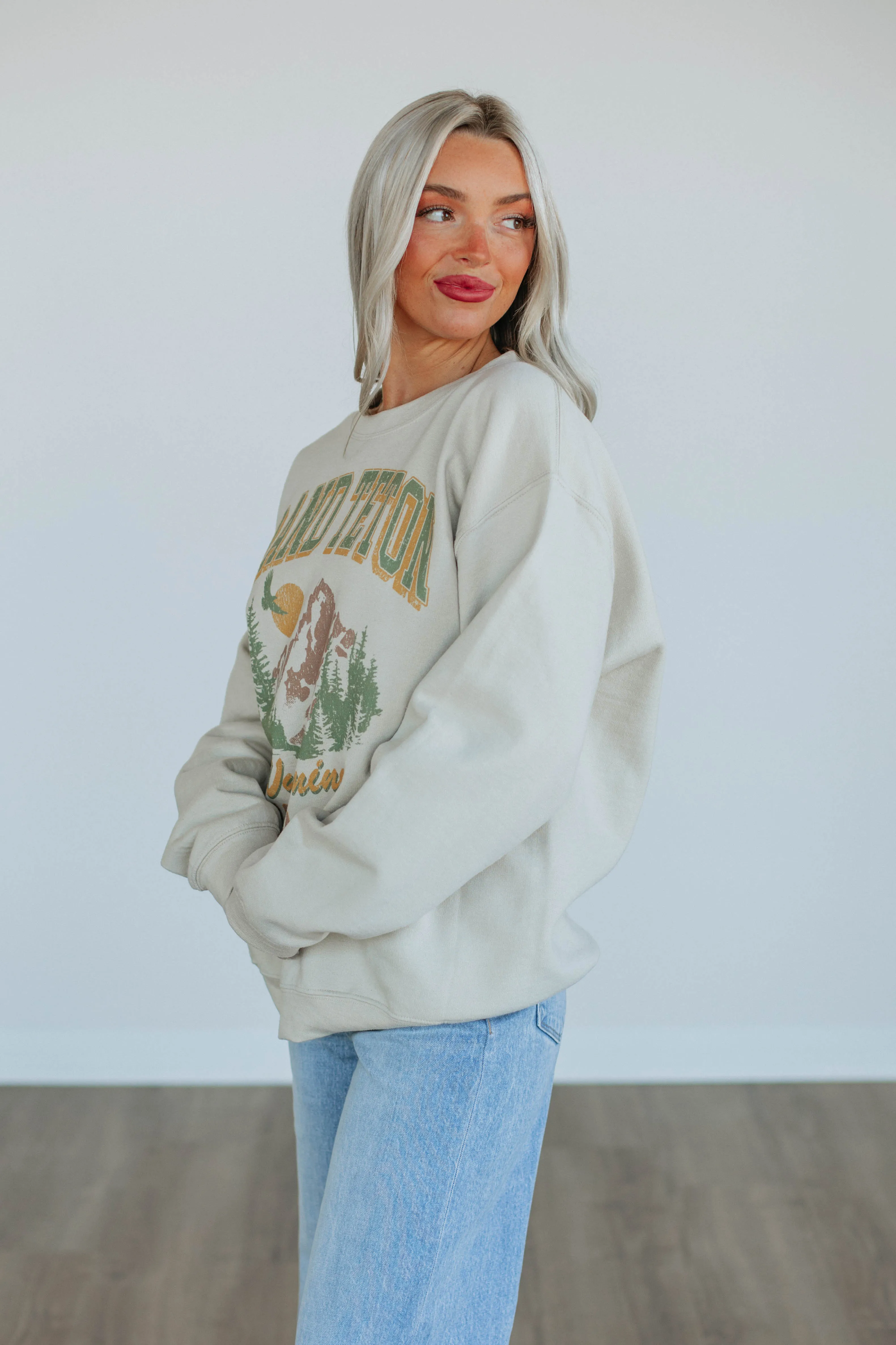 Grand Teton Graphic Crewneck - Sand sold by Wild Oak Boutique product image thumbnail 4