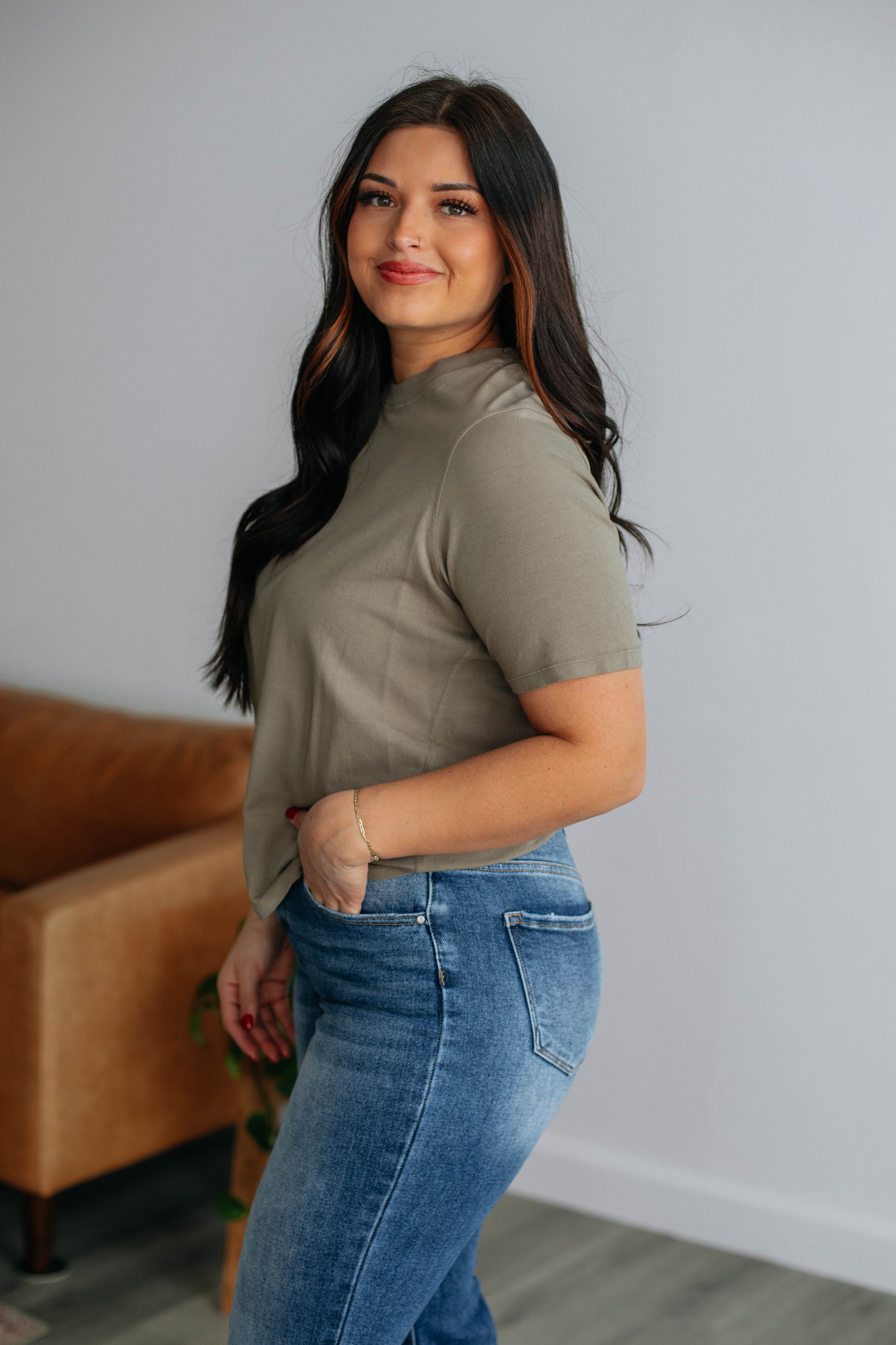 Levins Basic Tee - Light Olive sold by Wild Oak Boutique product image thumbnail 3