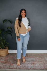 Miranda Colorblock Sweater - Taupe Mix sold by Wild Oak Boutique