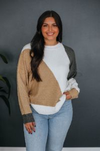 Miranda Colorblock Sweater - Taupe Mix sold by Wild Oak Boutique