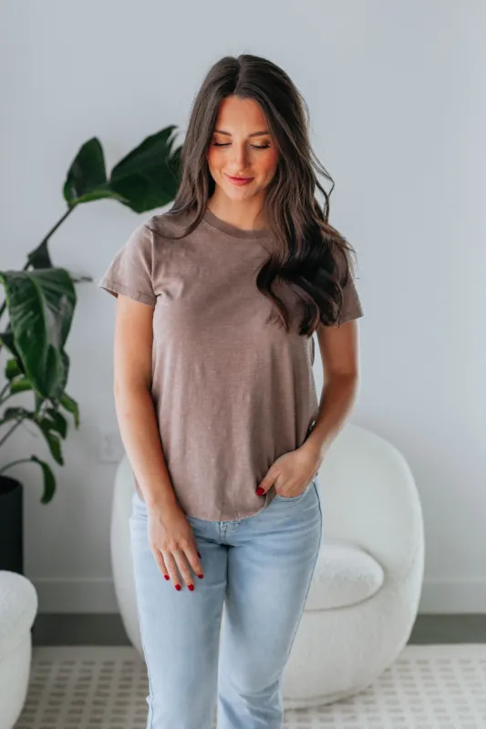 Jeannette Basic Tee - Mocha sold by Wild Oak Boutique