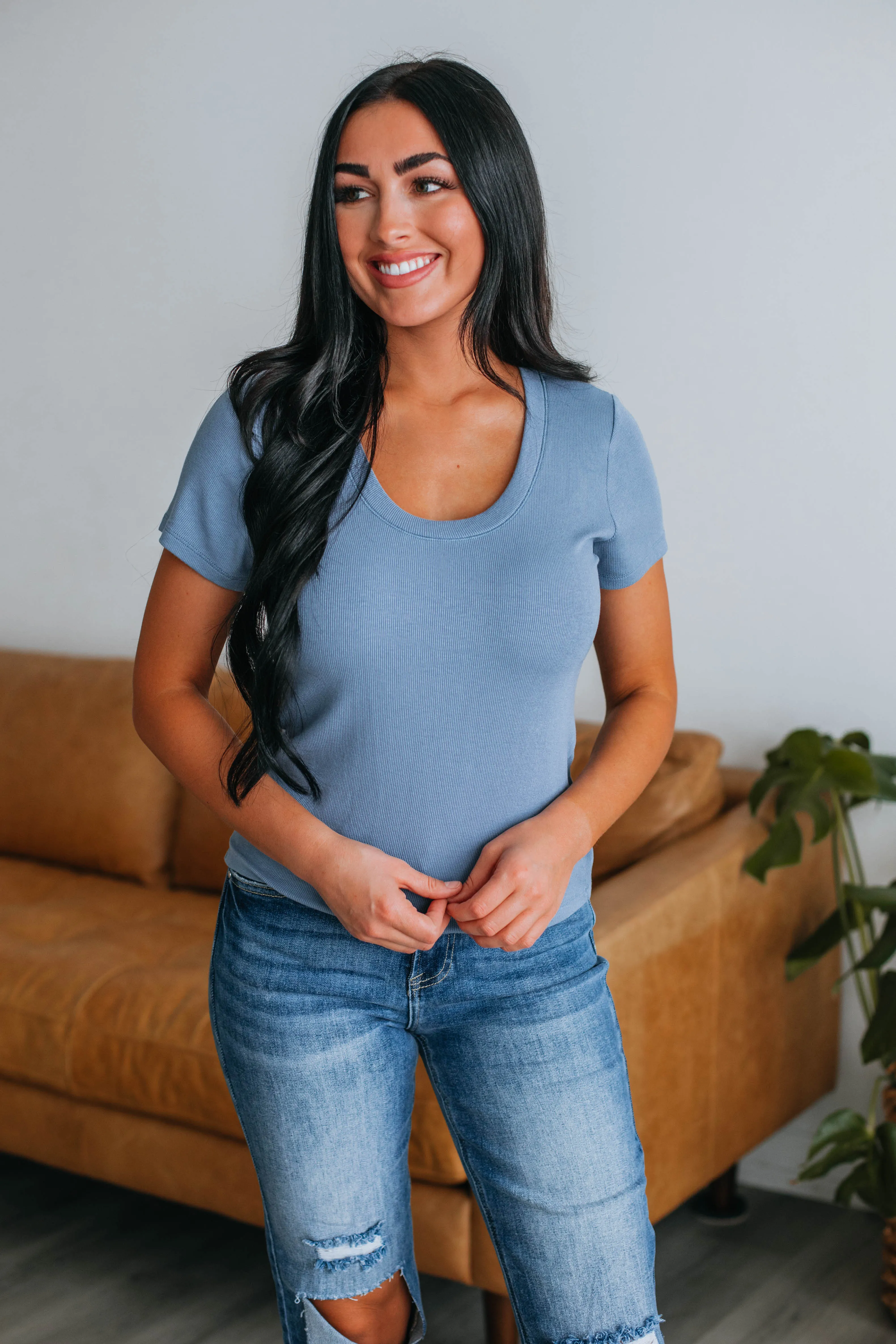Aviana Ribbed Top - Cornflower Blue sold by Wild Oak Boutique product image thumbnail 5
