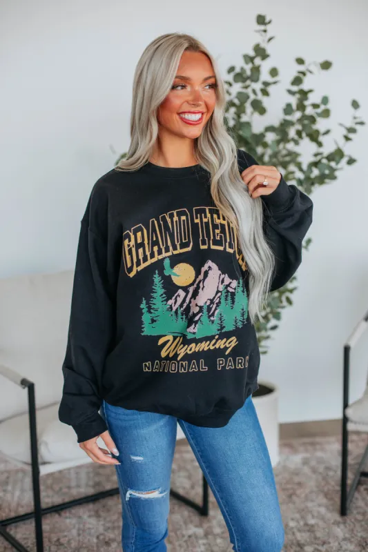 Grand Teton Graphic Crewneck - Black sold by Wild Oak Boutique