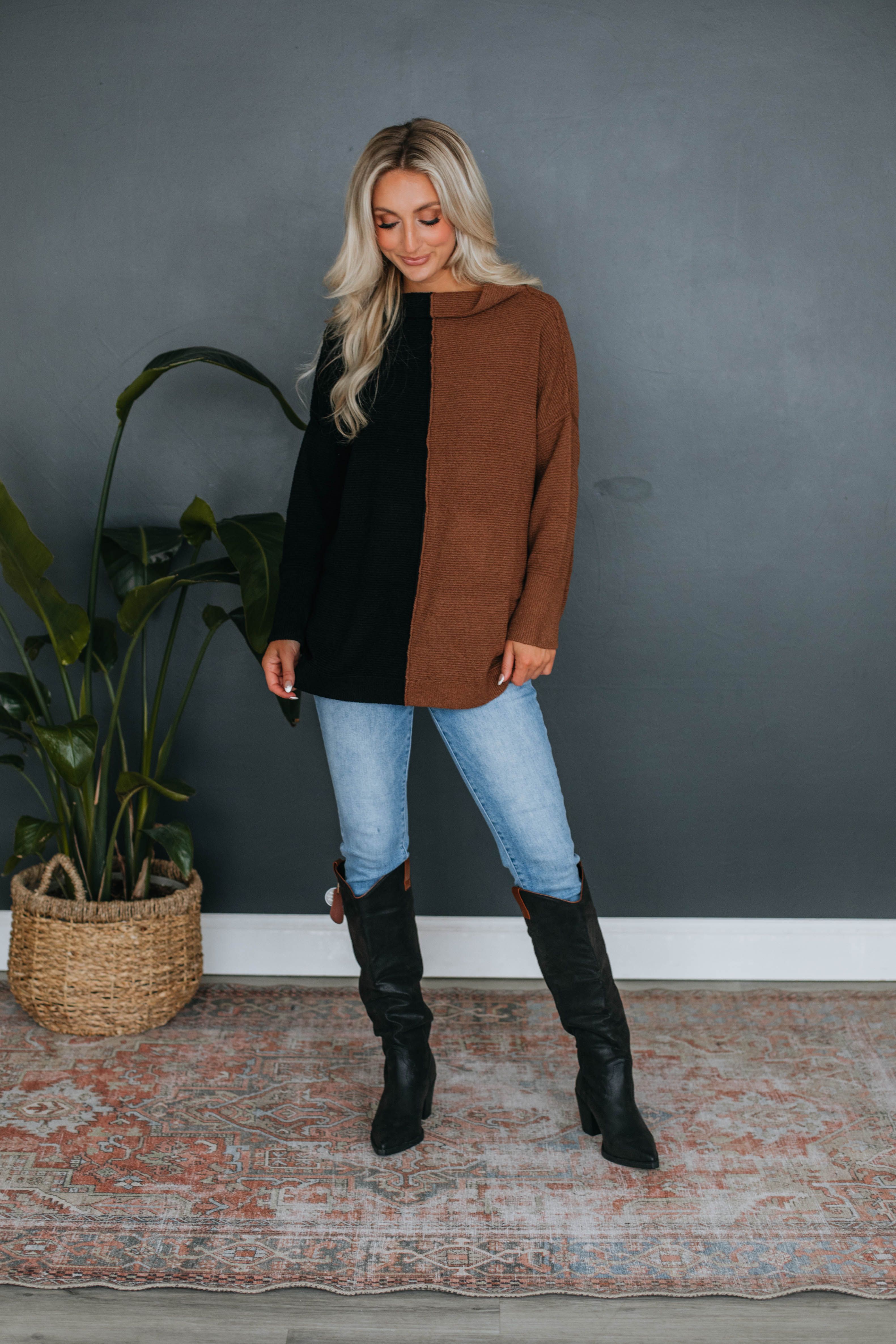 Beckham Colorblock Sweater - Chocolate Mix sold by Wild Oak Boutique product image thumbnail 2