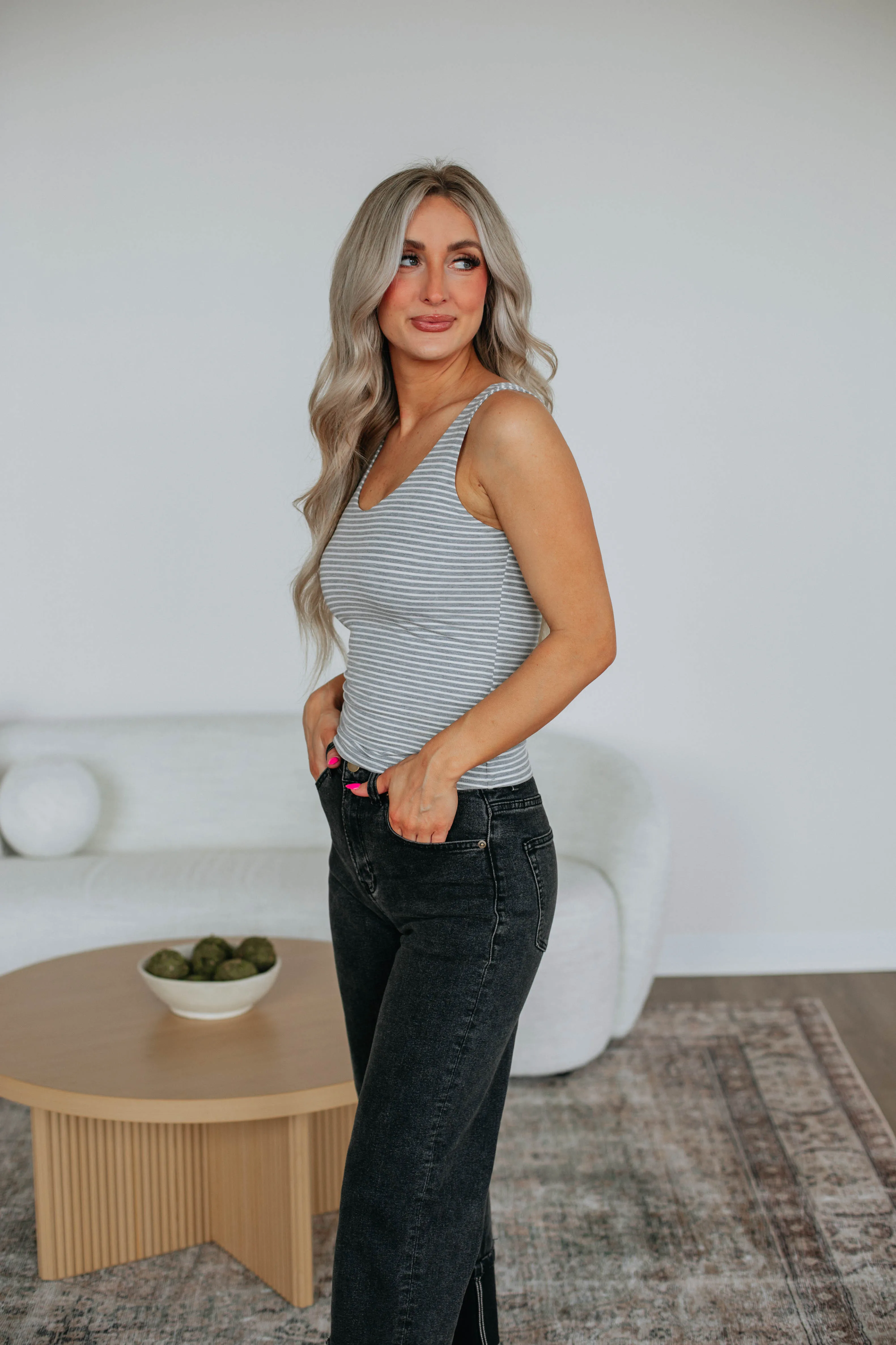 Daniela Striped Tank - Heather Grey sold by Wild Oak Boutique product image thumbnail 4