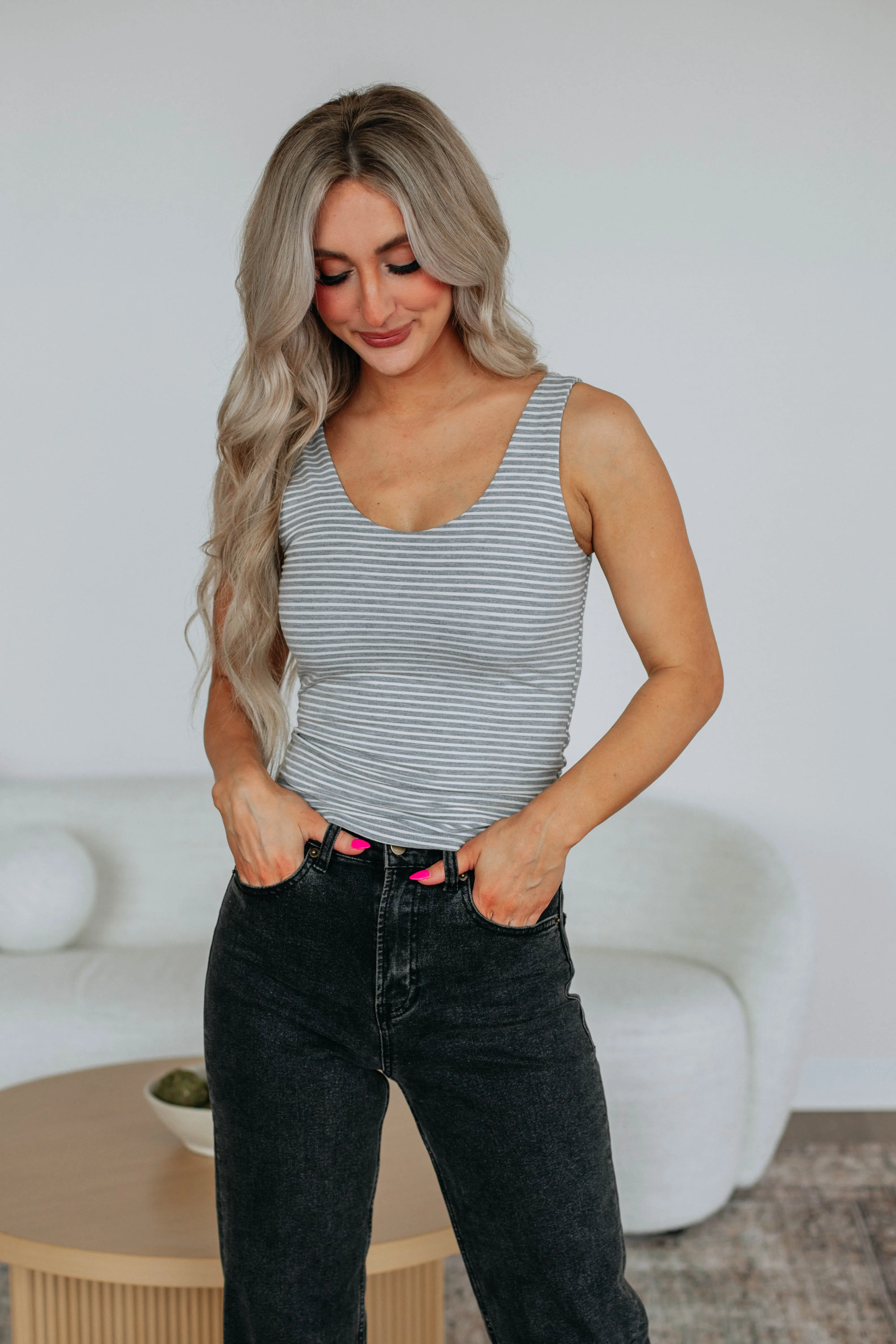 Daniela Striped Tank - Heather Grey sold by Wild Oak Boutique product image thumbnail 3