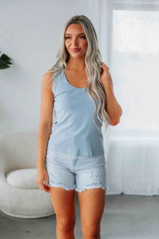 Lita Basic Tank - Powder Blue sold by Wild Oak Boutique