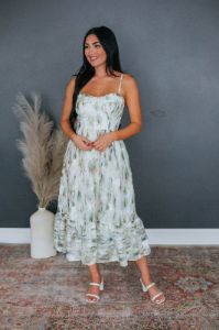 Layla Floral Dress - Basil sold by Wild Oak Boutique