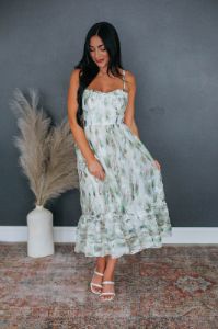 Layla Floral Dress - Basil sold by Wild Oak Boutique